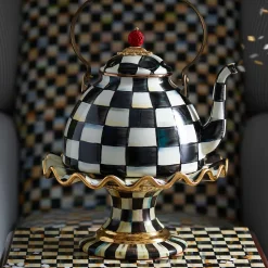 Serveware|MacKenzie-Childs Courtly Check Ceramic Fluted Cake Stand