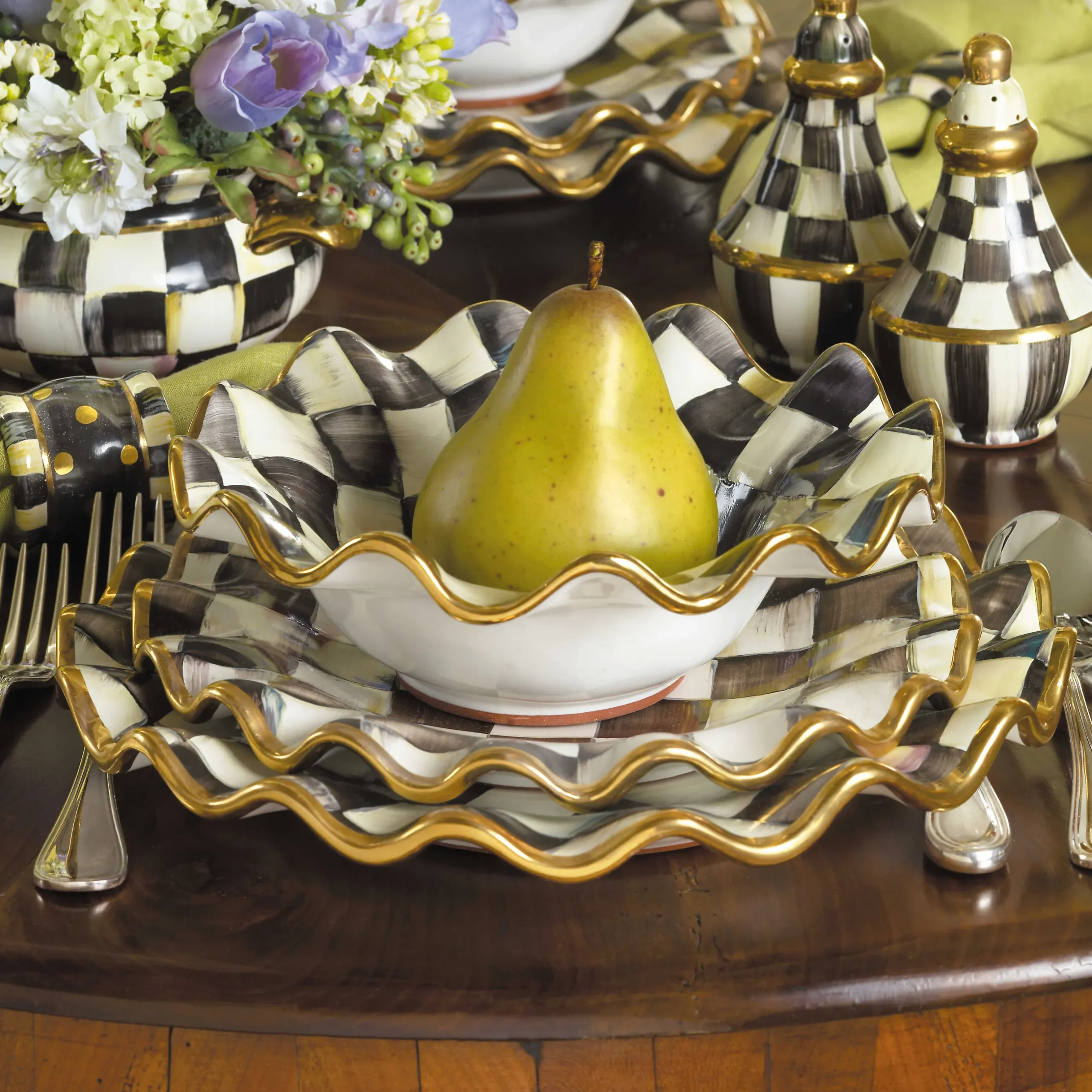 Dinnerware & Flatware|MacKenzie-Childs Courtly Check Ceramic Fluted Dinner Plate