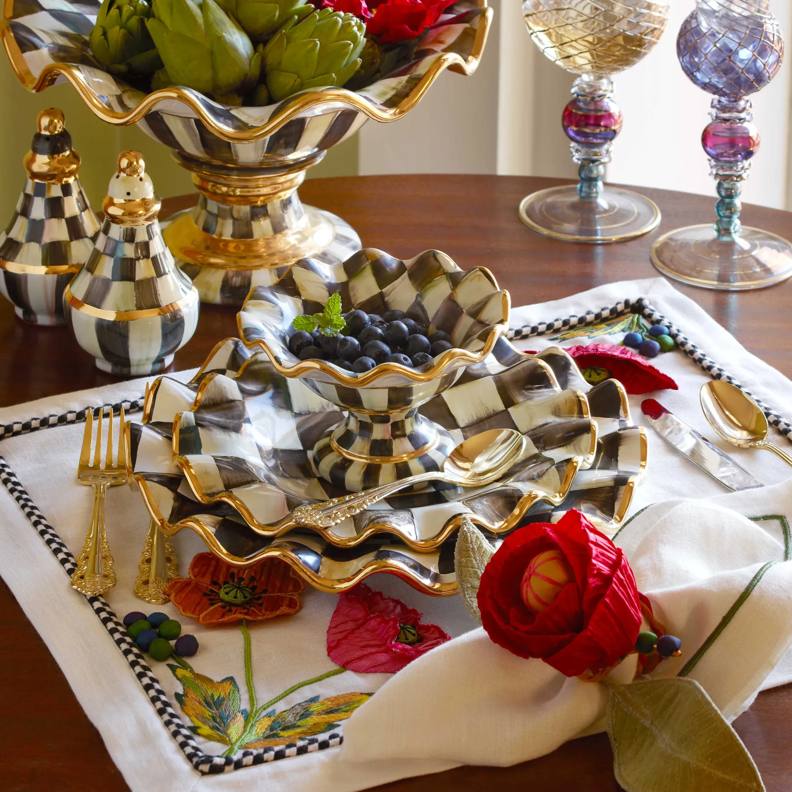 Dinnerware & Flatware|MacKenzie-Childs Courtly Check Ceramic Fluted Dinner Plate