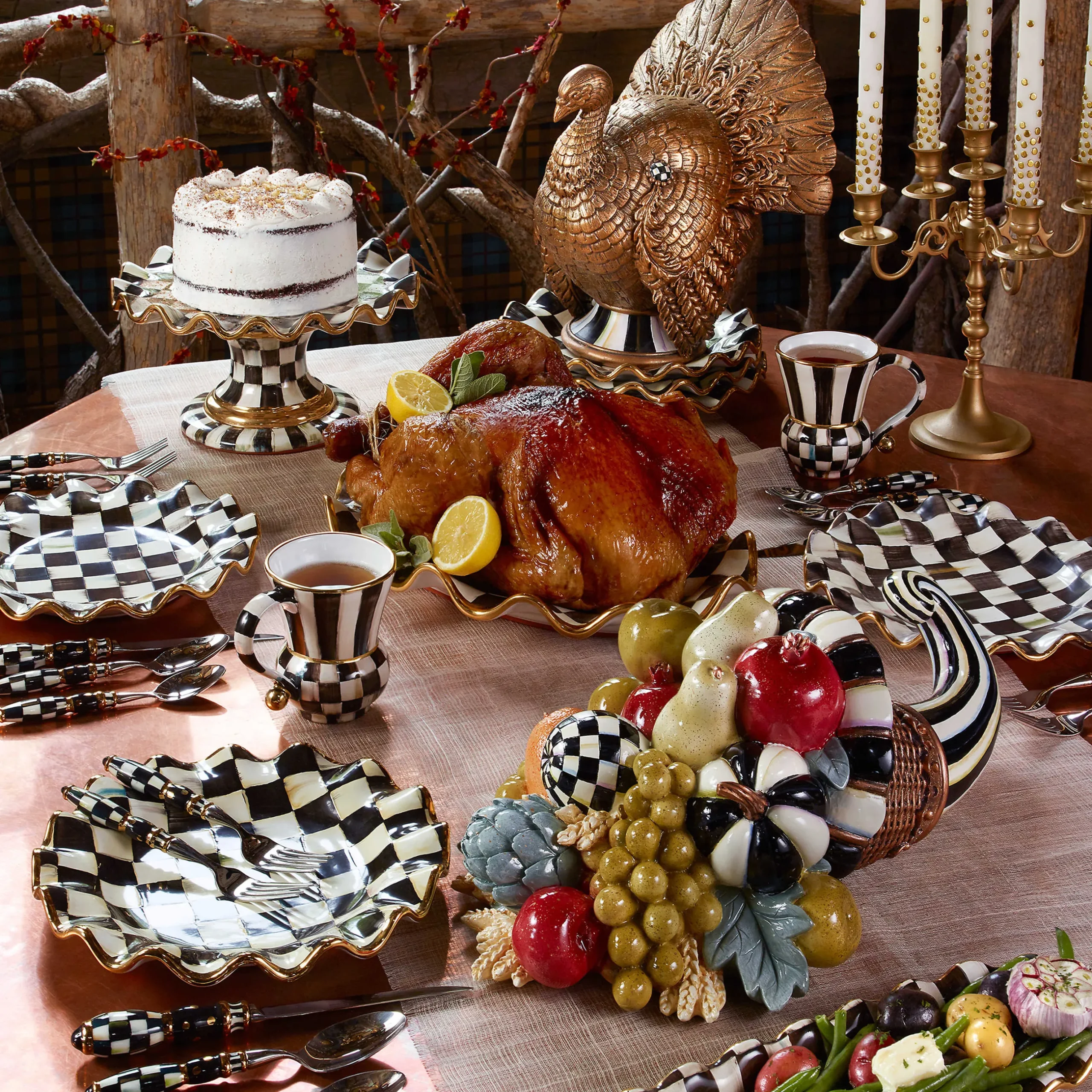Dinnerware & Flatware|MacKenzie-Childs Courtly Check Ceramic Fluted Dinner Plate