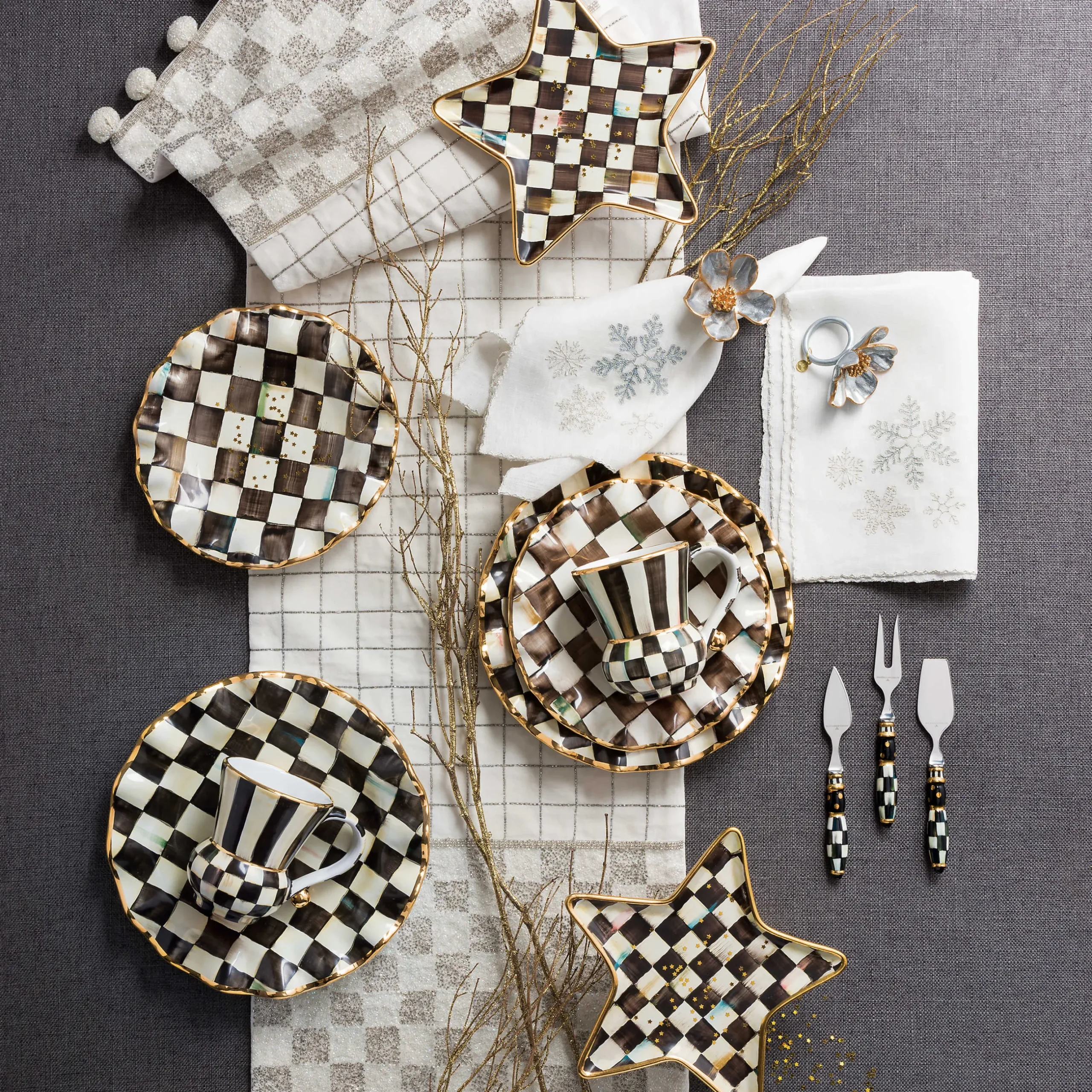 Dinnerware & Flatware|MacKenzie-Childs Courtly Check Ceramic Fluted Dinner Plate