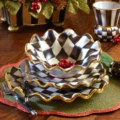Dinnerware & Flatware|MacKenzie-Childs Courtly Check Ceramic Fluted Breakfast Bowl