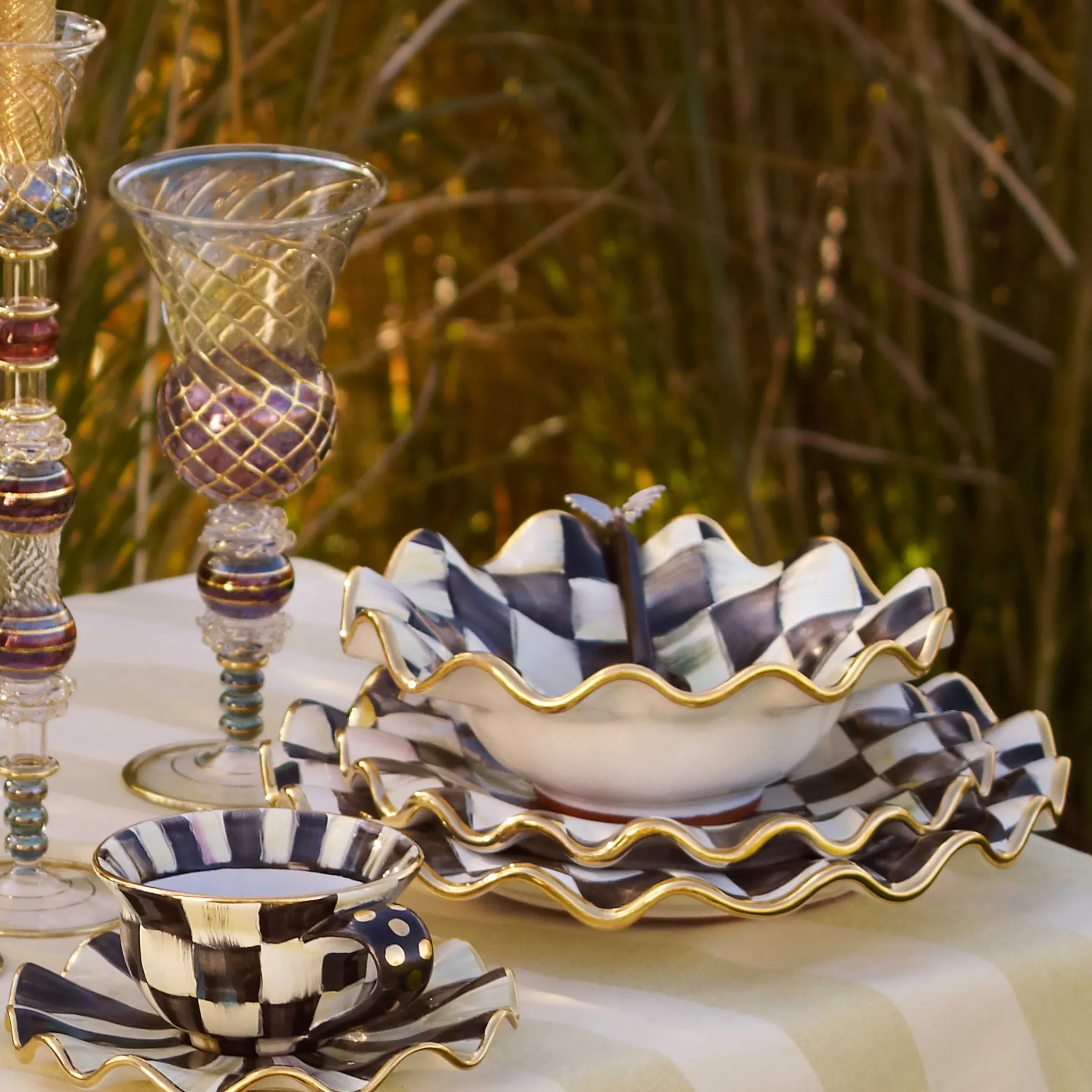 Dinnerware & Flatware|MacKenzie-Childs Courtly Check Ceramic Fluted Breakfast Bowl