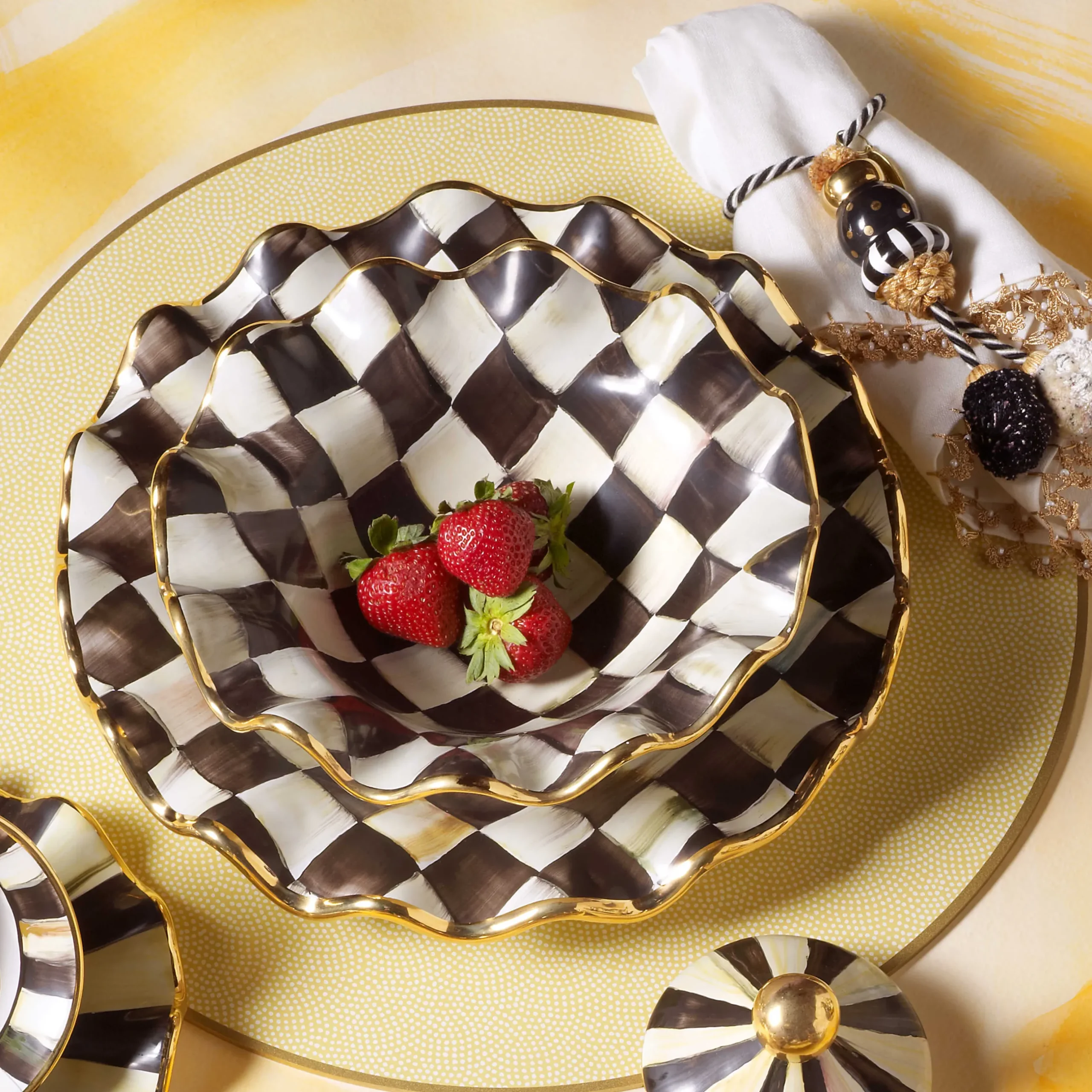 Dinnerware & Flatware|MacKenzie-Childs Courtly Check Ceramic Fluted Breakfast Bowl
