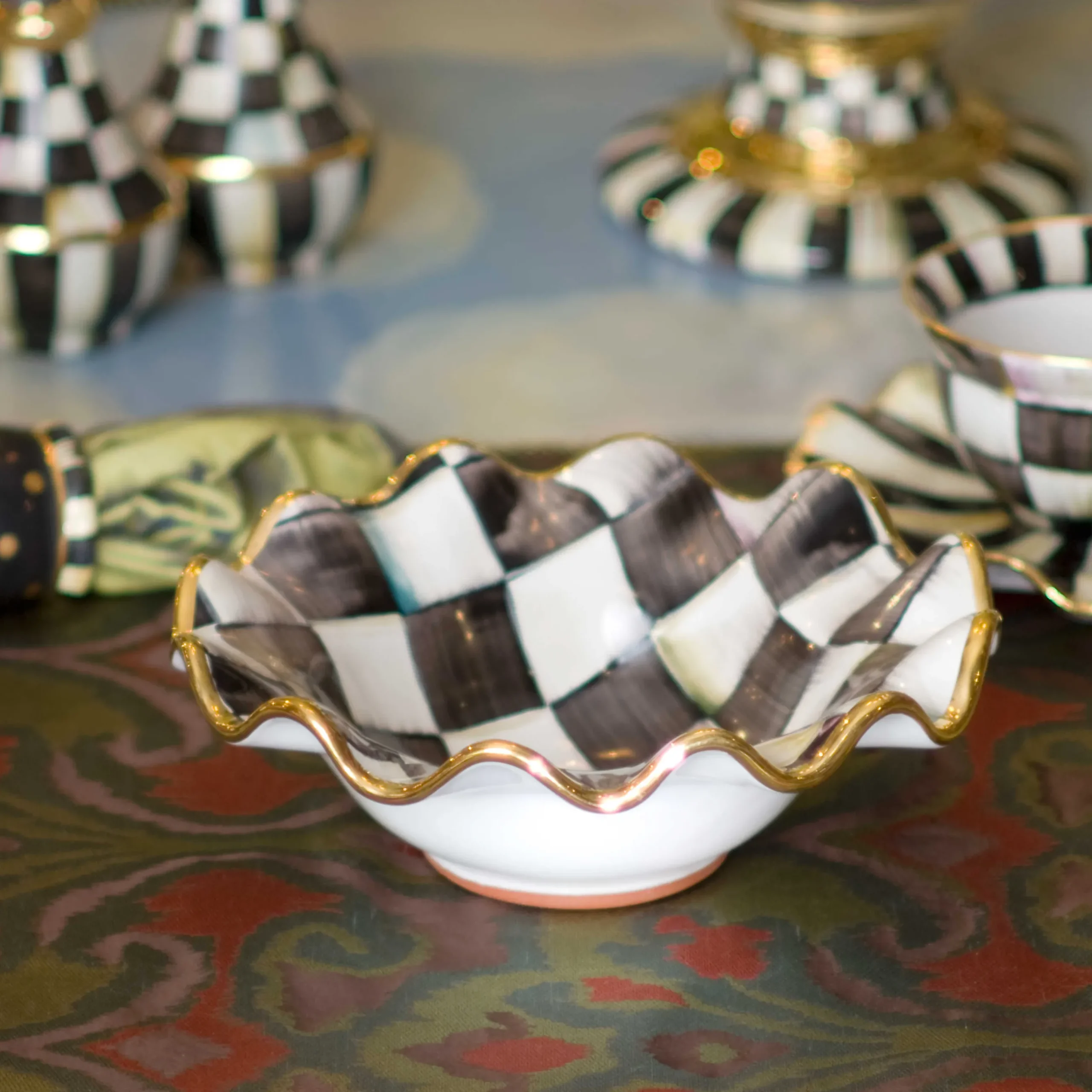 Dinnerware & Flatware|MacKenzie-Childs Courtly Check Ceramic Fluted Breakfast Bowl