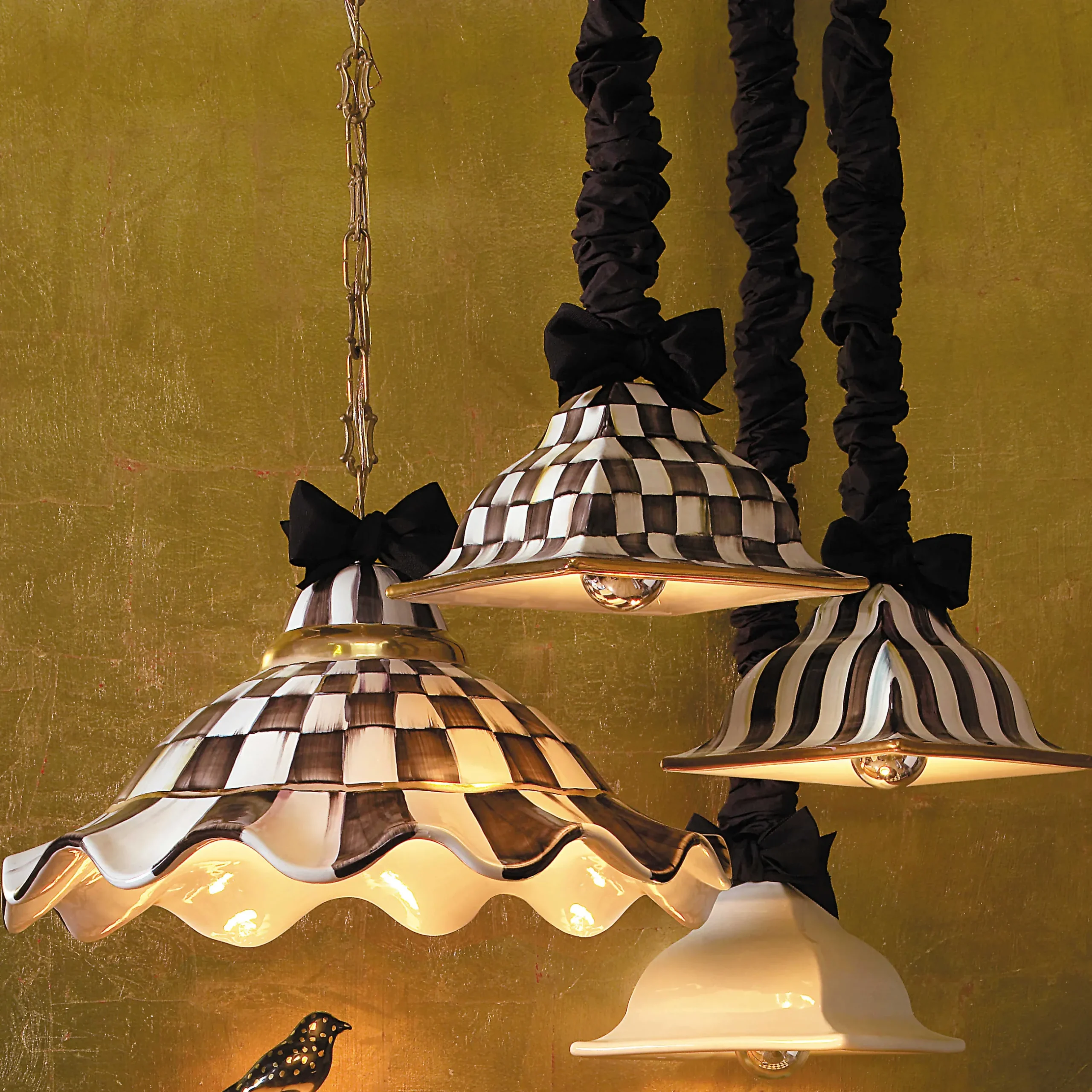 Lighting|MacKenzie-Childs Courtly Check Ceramic Fluted Hanging Lamp