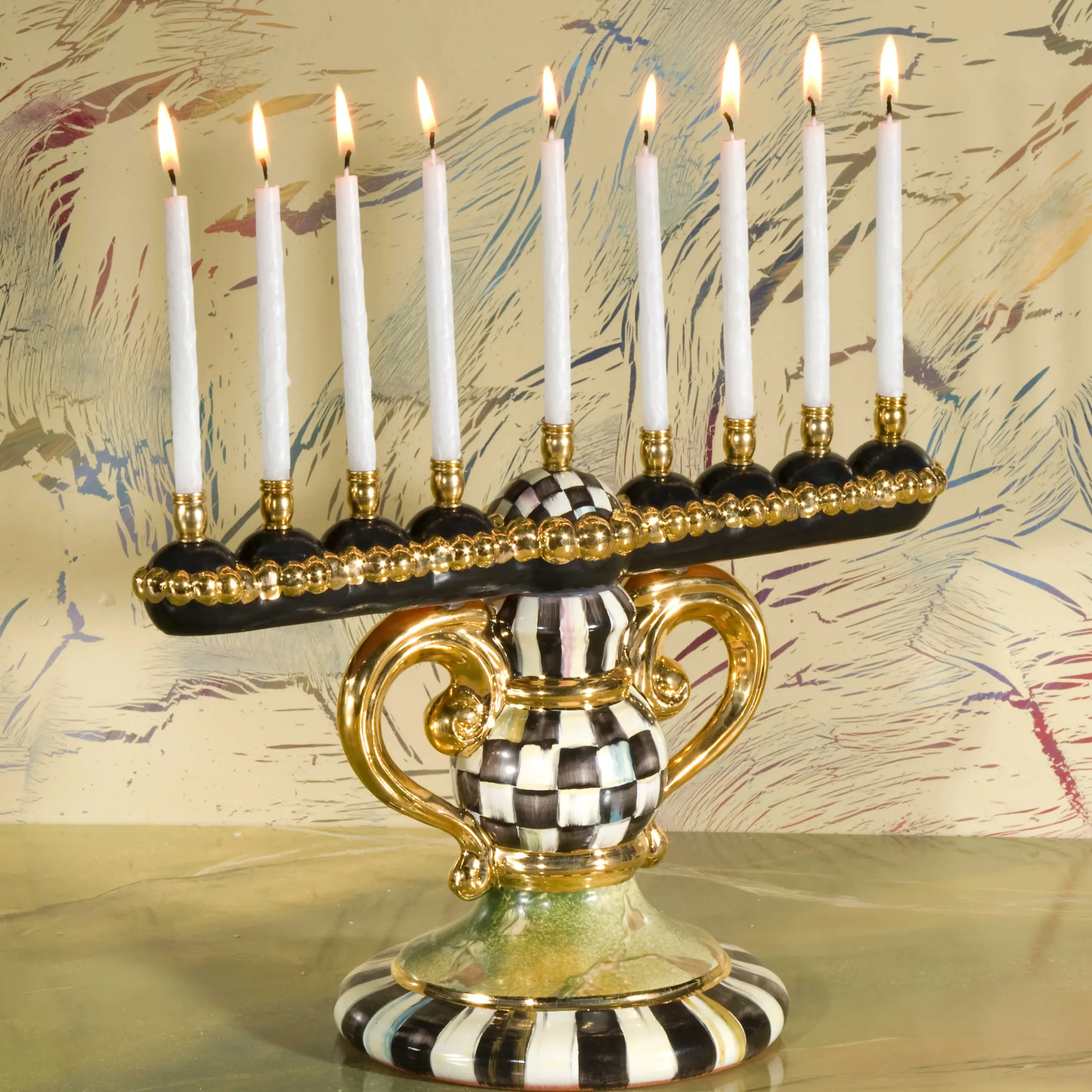 Holiday|MacKenzie-Childs Courtly Check Ceramic Menorah