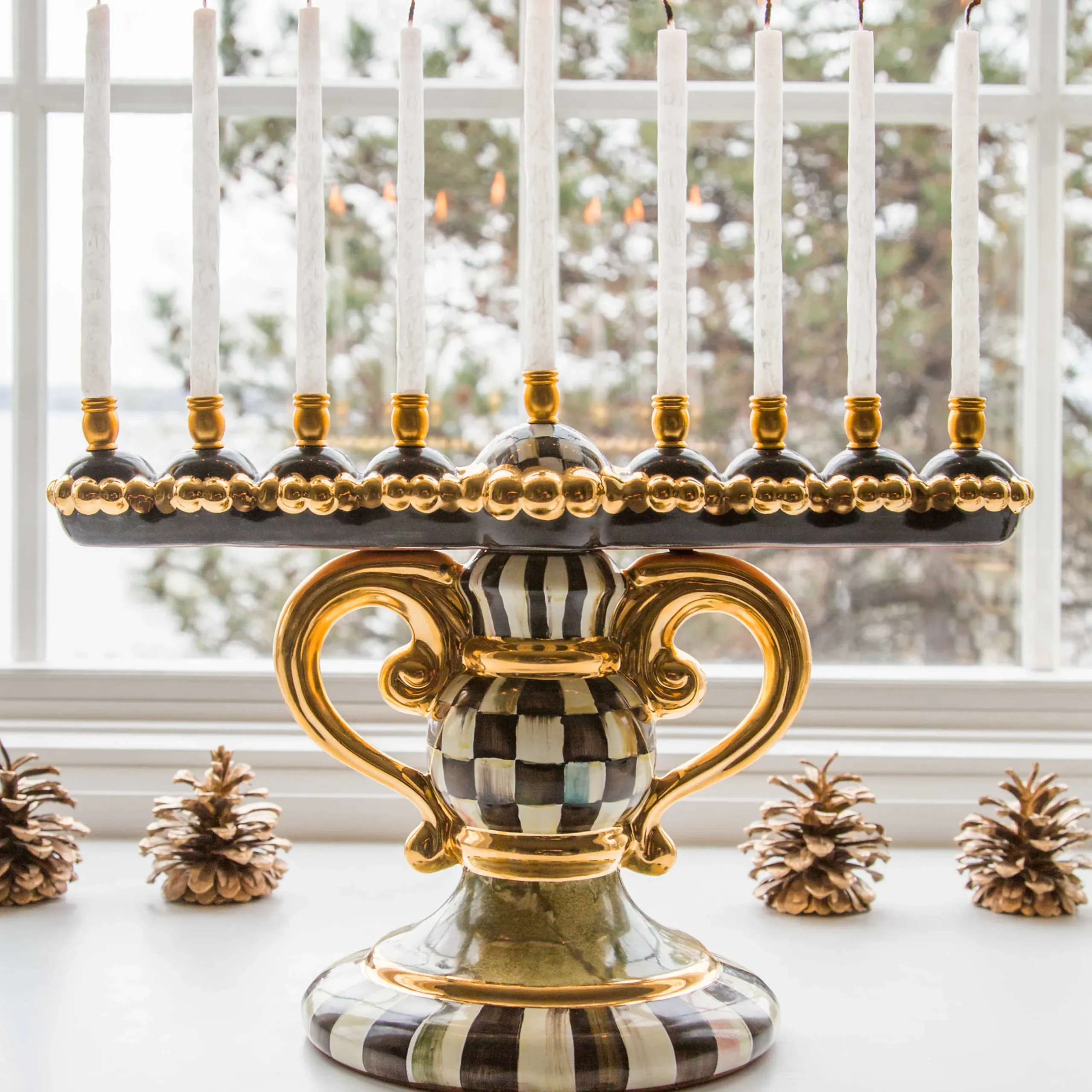 Holiday|MacKenzie-Childs Courtly Check Ceramic Menorah