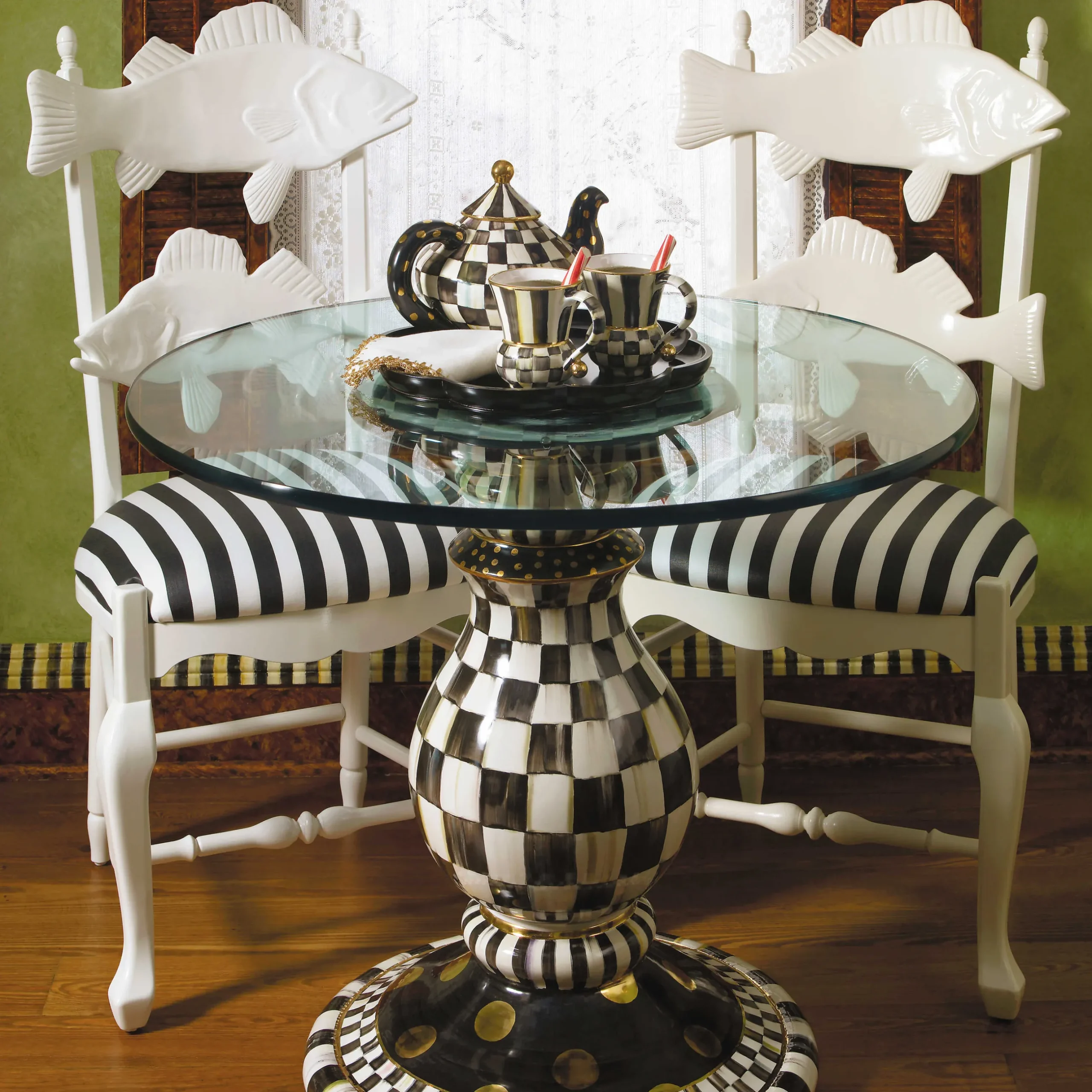 Dining Room & Kitchen|MacKenzie-Childs Courtly Check Ceramic Pedestal Table Base