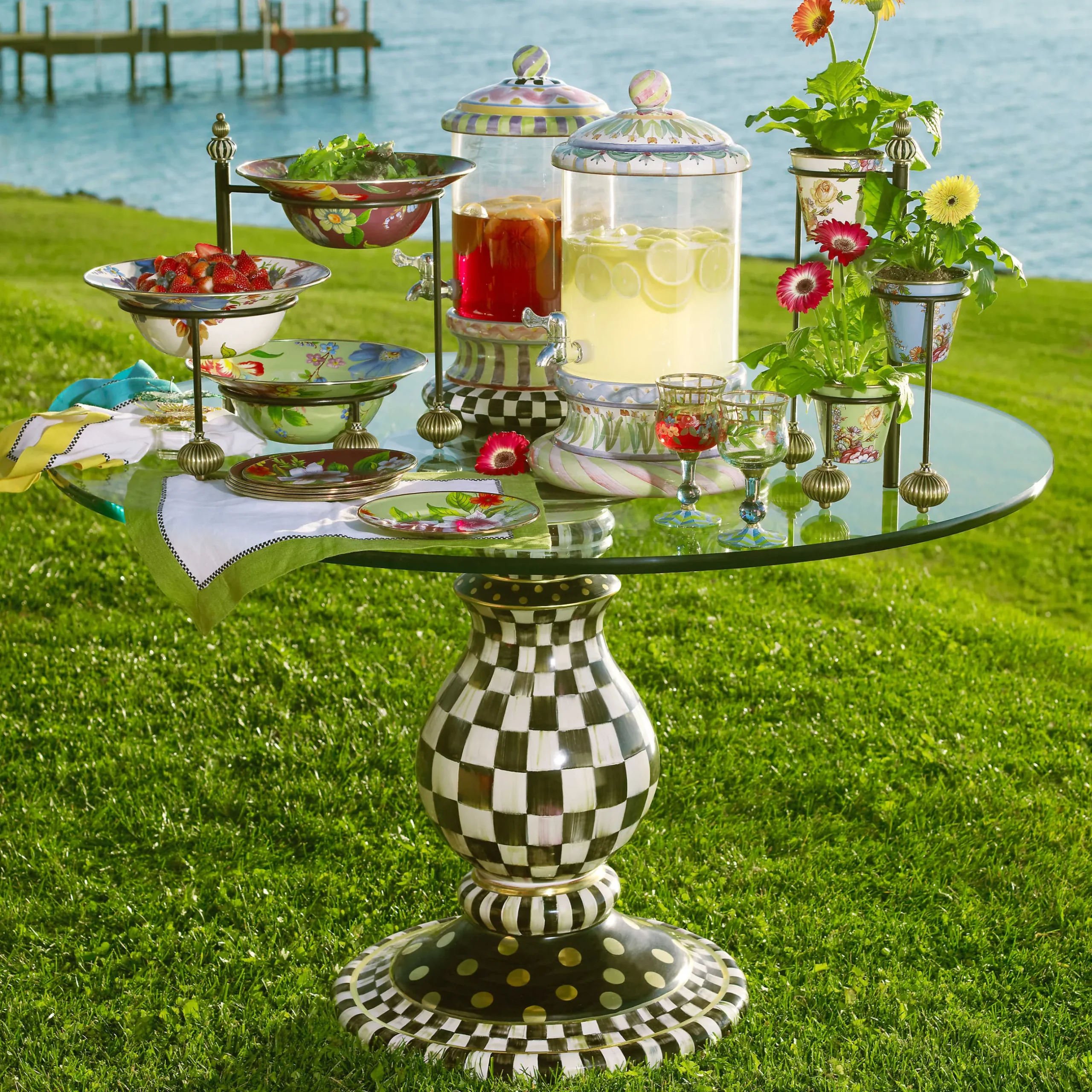 Dining Room & Kitchen|MacKenzie-Childs Courtly Check Ceramic Pedestal Table Base