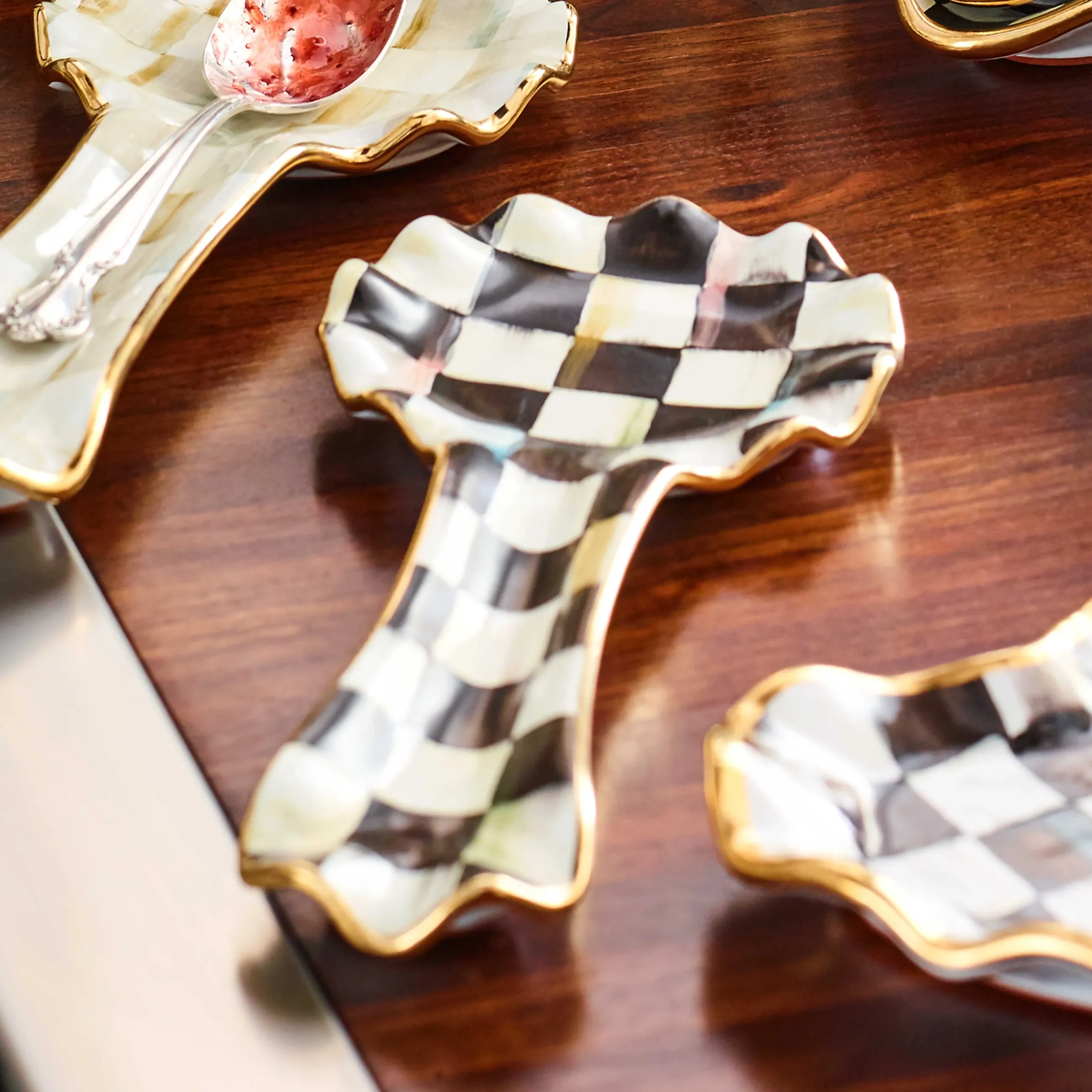 Kitchen Utensils & Tools|MacKenzie-Childs Courtly Check Ceramic Spoon Rest