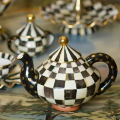 Serveware|Tea Kettles|MacKenzie-Childs Courtly Check Ceramic Teapot