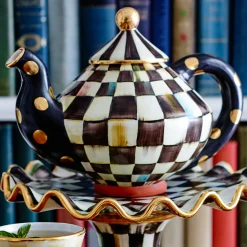 Serveware|Tea Kettles|MacKenzie-Childs Courtly Check Ceramic Teapot