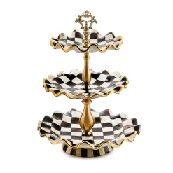 Bar Entertaining|Serveware|MacKenzie-Childs Courtly Check Ceramic Three Tier Sweet Stand