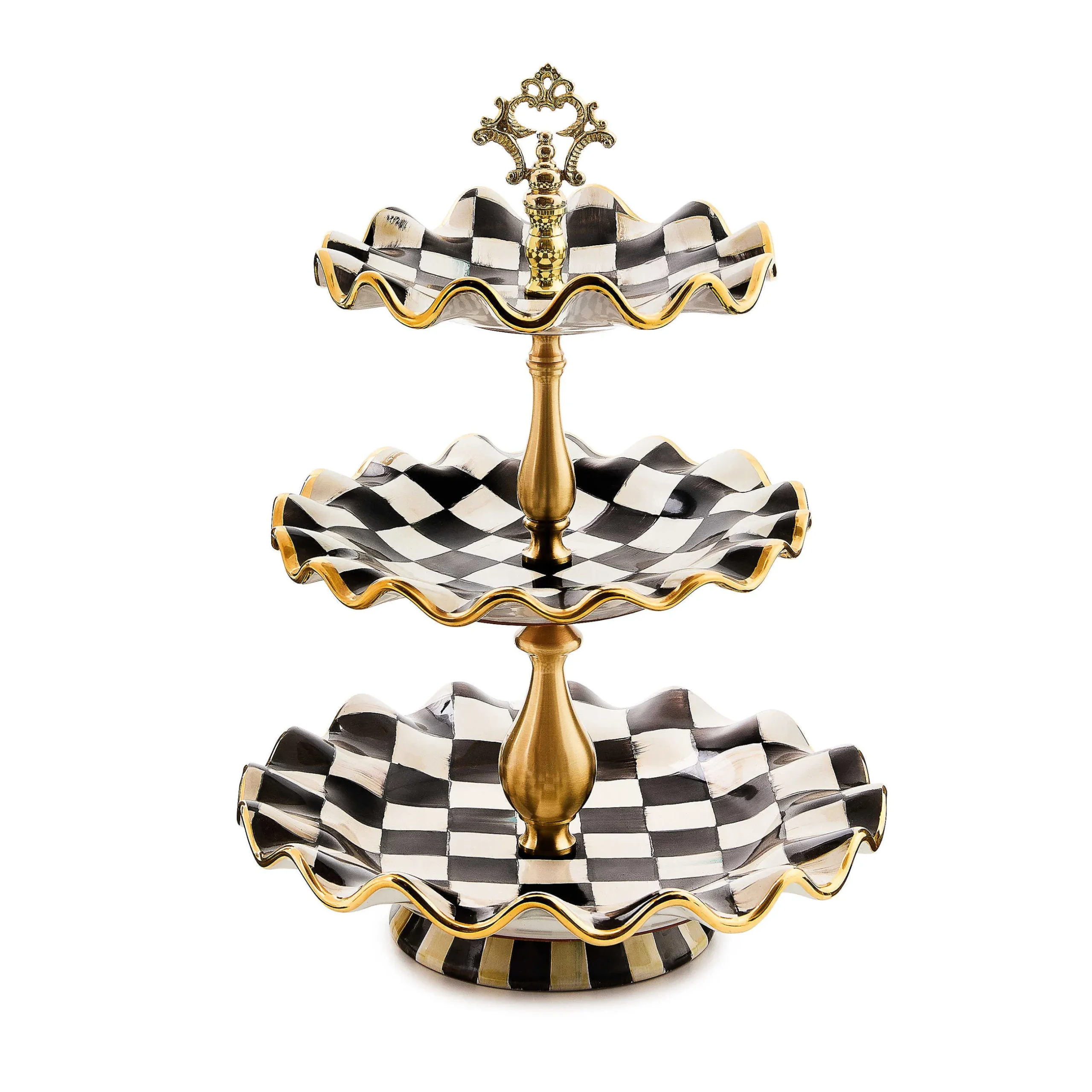 Bar Entertaining|Serveware|MacKenzie-Childs Courtly Check Ceramic Three Tier Sweet Stand