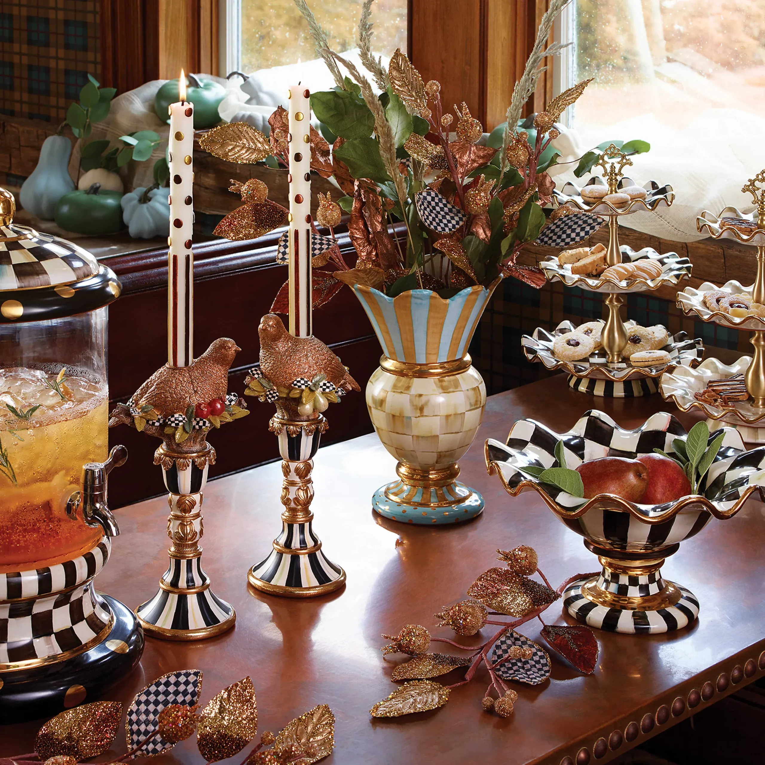 Bar Entertaining|Serveware|MacKenzie-Childs Courtly Check Ceramic Three Tier Sweet Stand