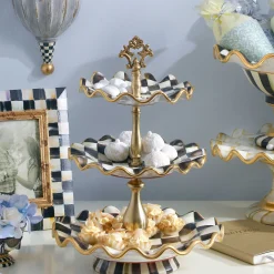 Bar Entertaining|Serveware|MacKenzie-Childs Courtly Check Ceramic Three Tier Sweet Stand