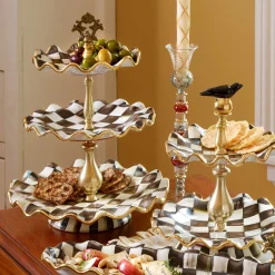 Bar Entertaining|Serveware|MacKenzie-Childs Courtly Check Ceramic Three Tier Sweet Stand
