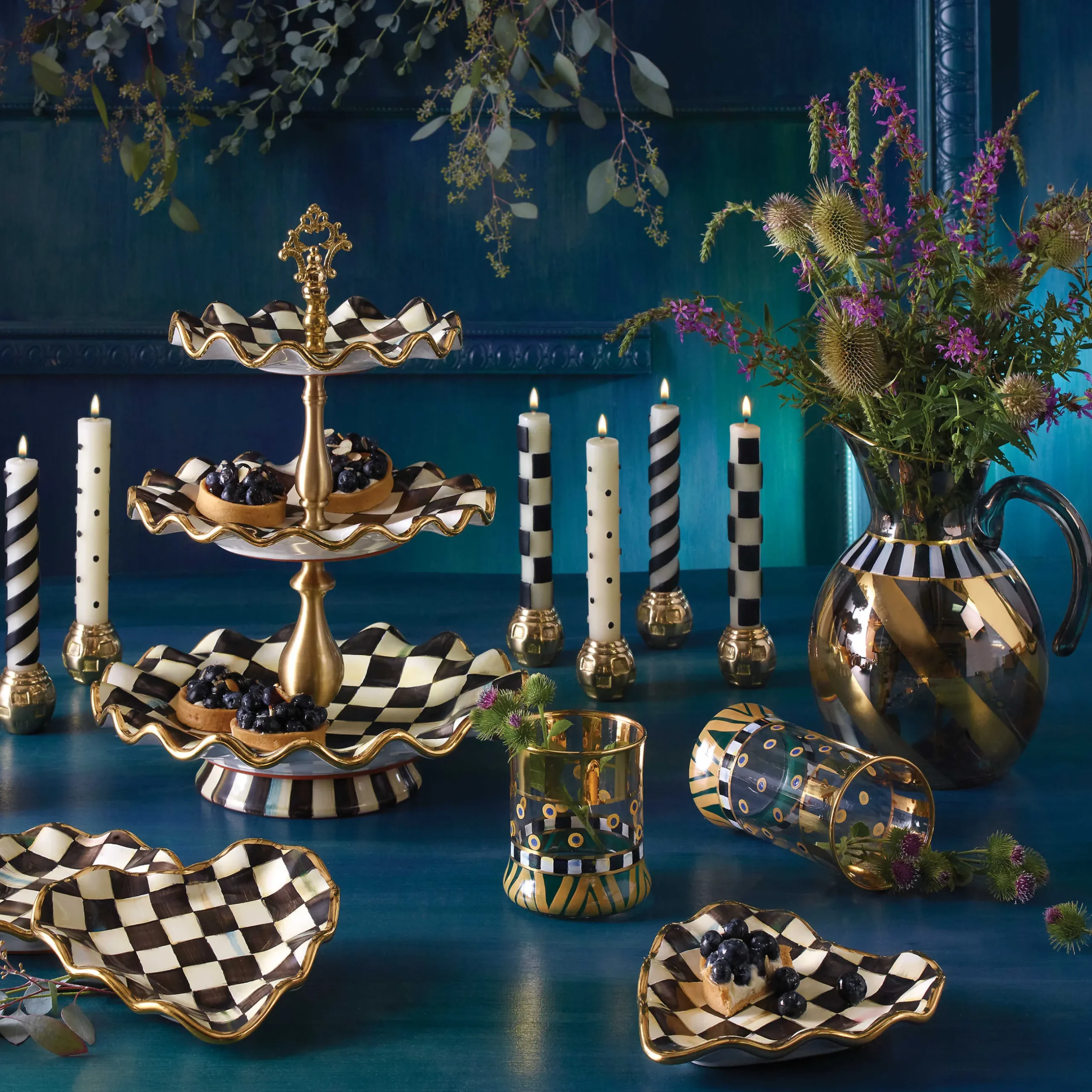 Bar Entertaining|Serveware|MacKenzie-Childs Courtly Check Ceramic Three Tier Sweet Stand