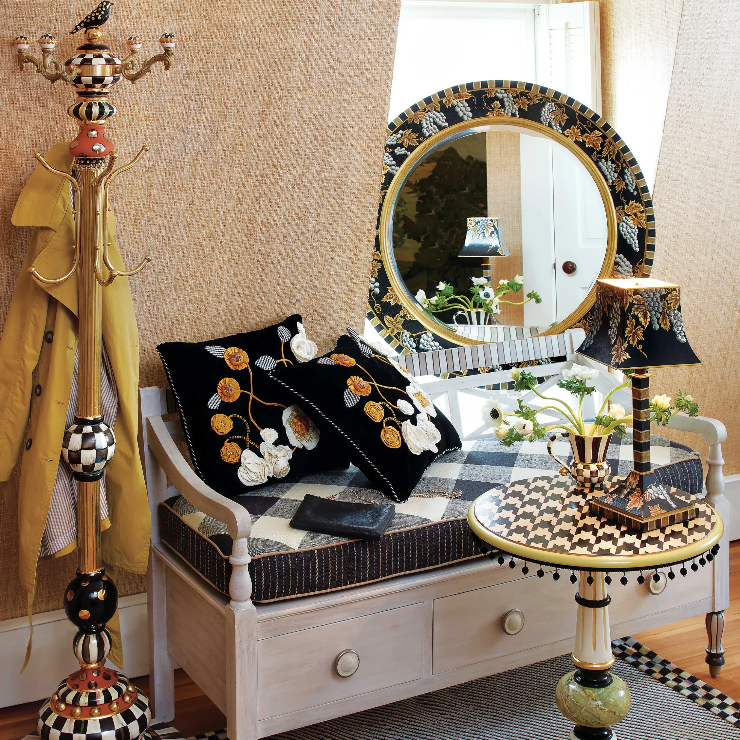 Entryway Furniture|Living Room|MacKenzie-Childs Courtly Check Coat Perch