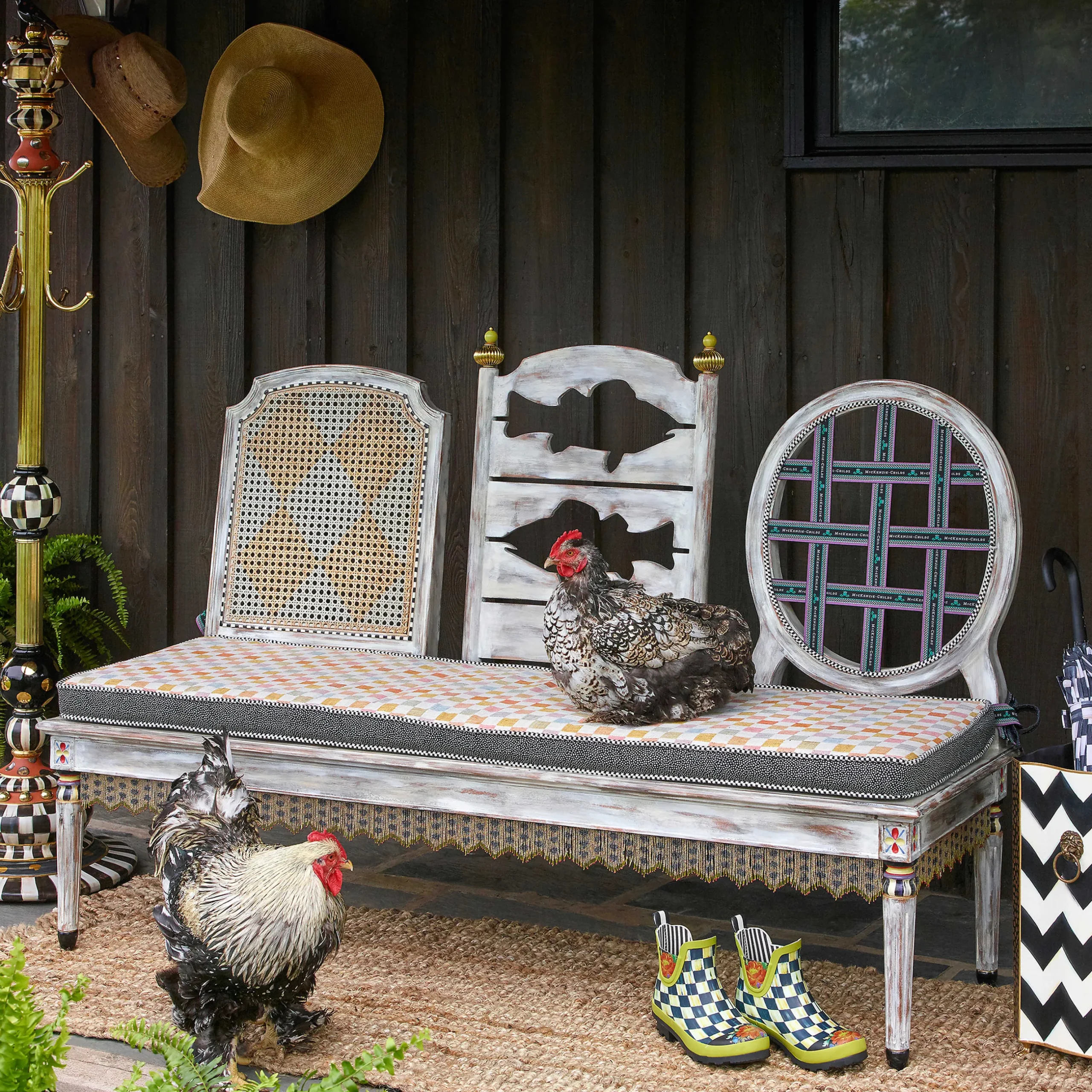 Entryway Furniture|Living Room|MacKenzie-Childs Courtly Check Coat Perch