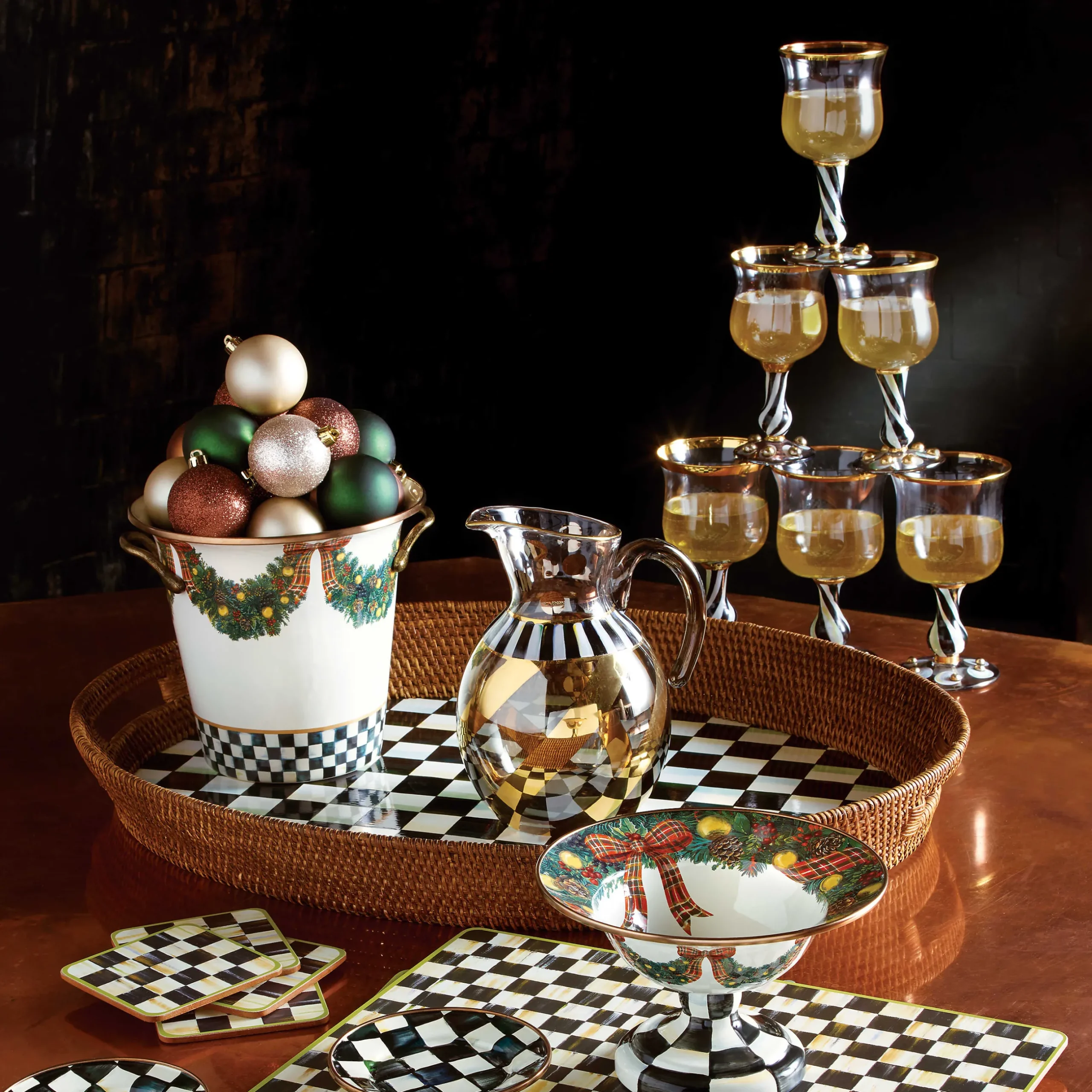 Table Accessories|Kitchen & Table Linens|MacKenzie-Childs Courtly Check Cork Back Coasters, Set of 4