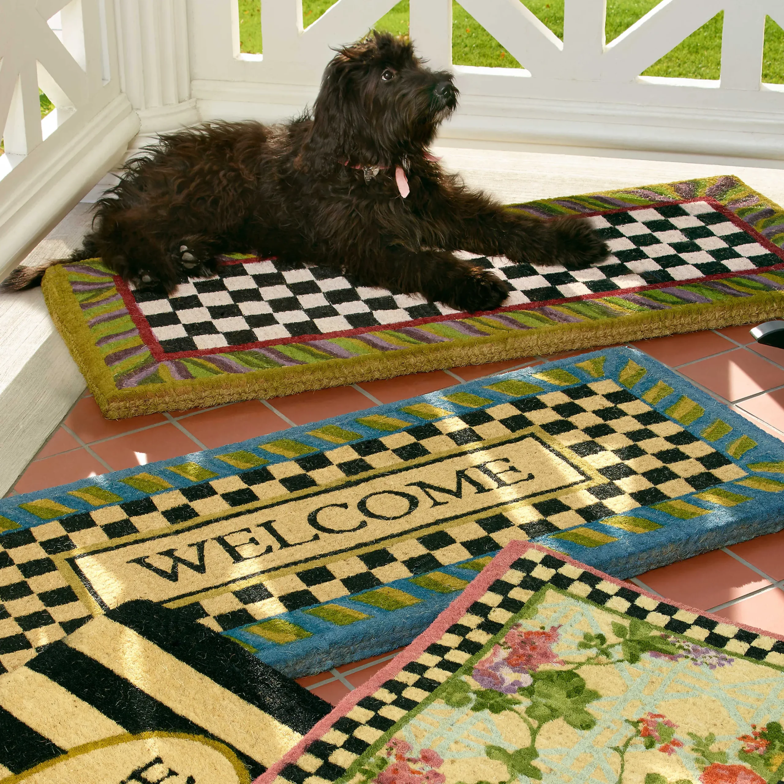 Outdoor|Rugs|MacKenzie-Childs Courtly Check Double Door Entrance Mat