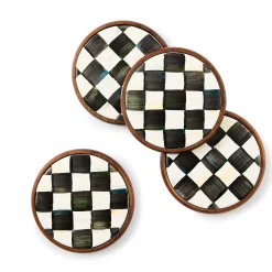 Table Accessories|Kitchen & Table Linens|MacKenzie-Childs Courtly Check Enamel Coasters, Set of 4