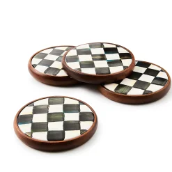 Table Accessories|Kitchen & Table Linens|MacKenzie-Childs Courtly Check Enamel Coasters, Set of 4