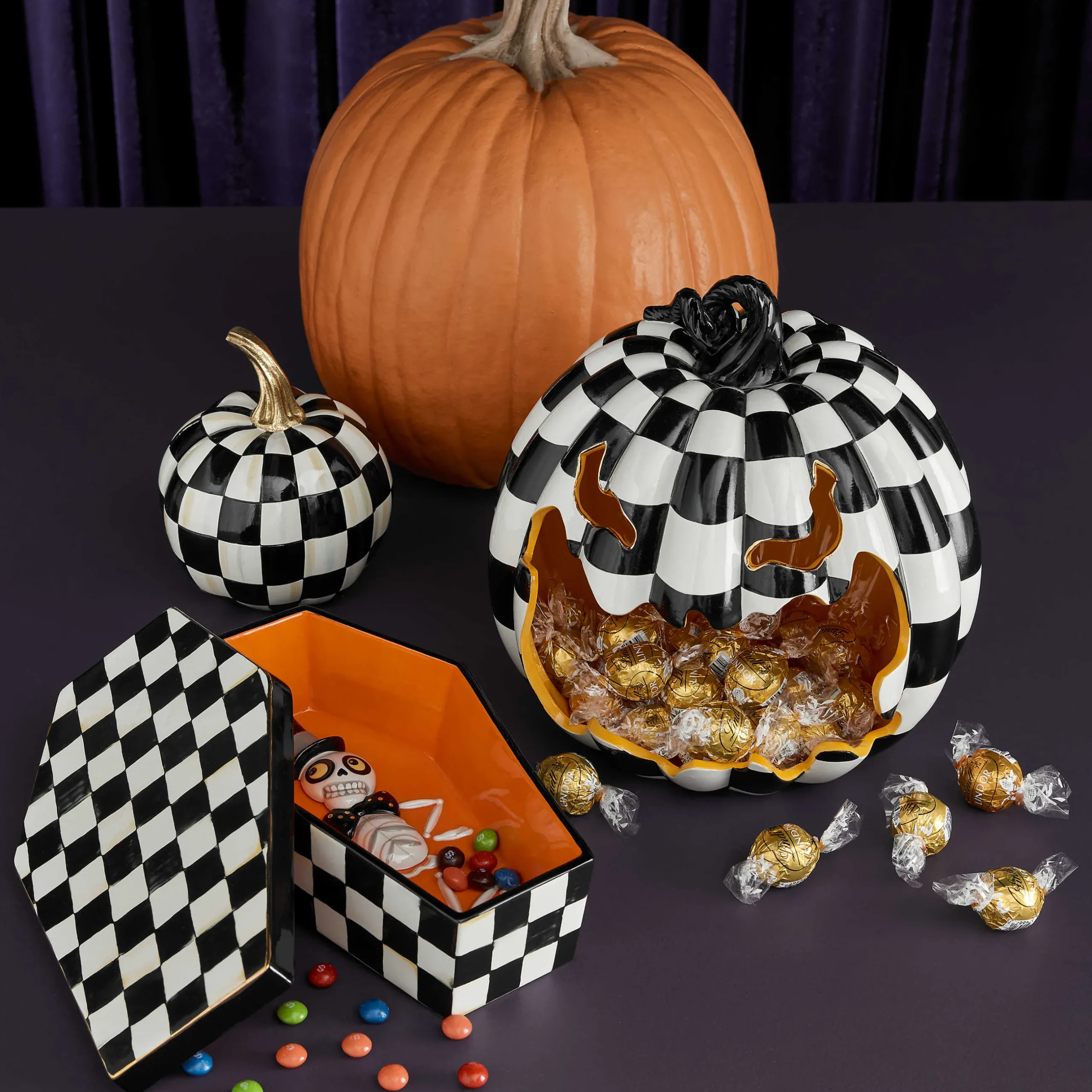 Pumpkins|The Halloween Shop|MacKenzie-Childs Courtly Check Glossy Mini Pumpkin