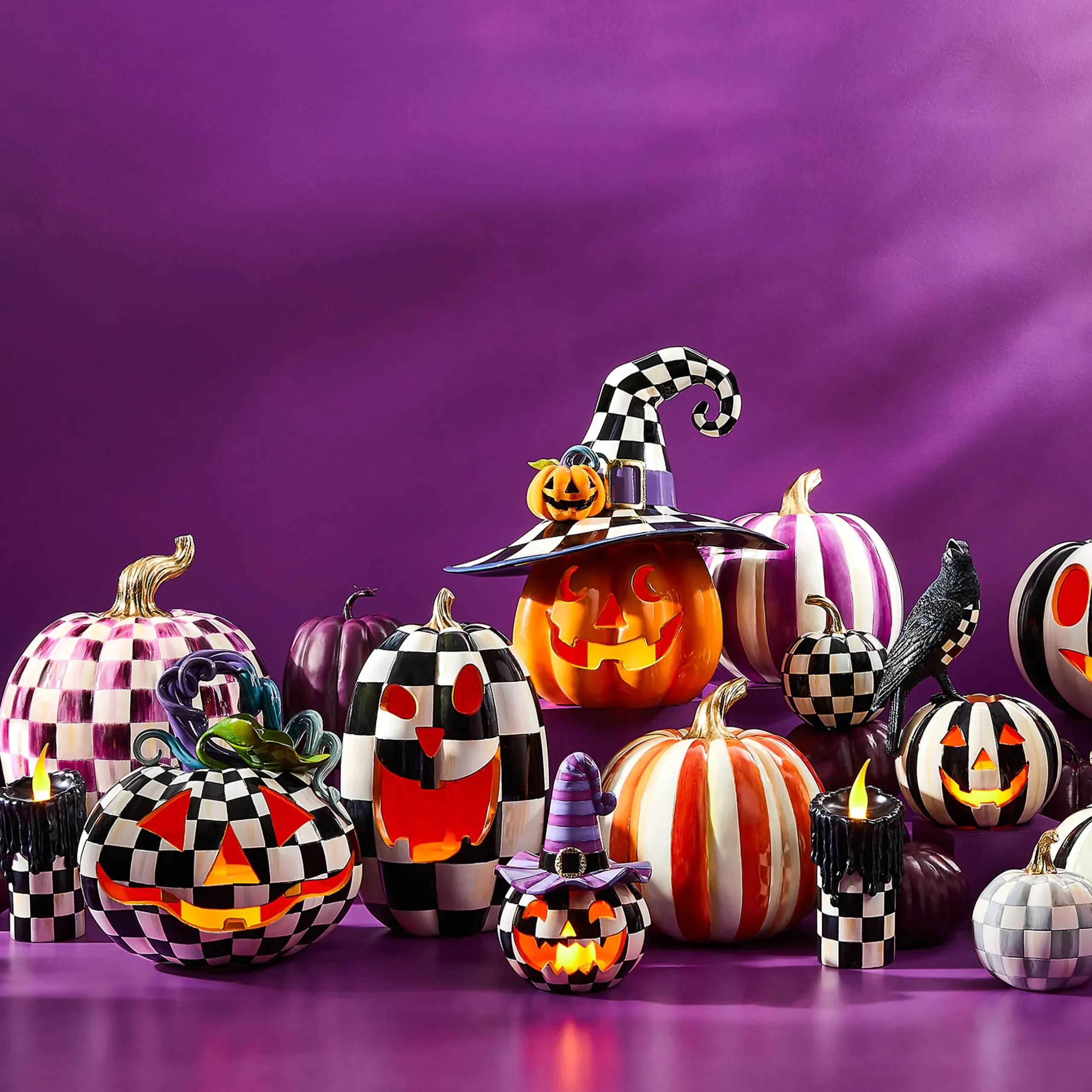 Pumpkins|The Halloween Shop|MacKenzie-Childs Courtly Check Glossy Mini Pumpkin