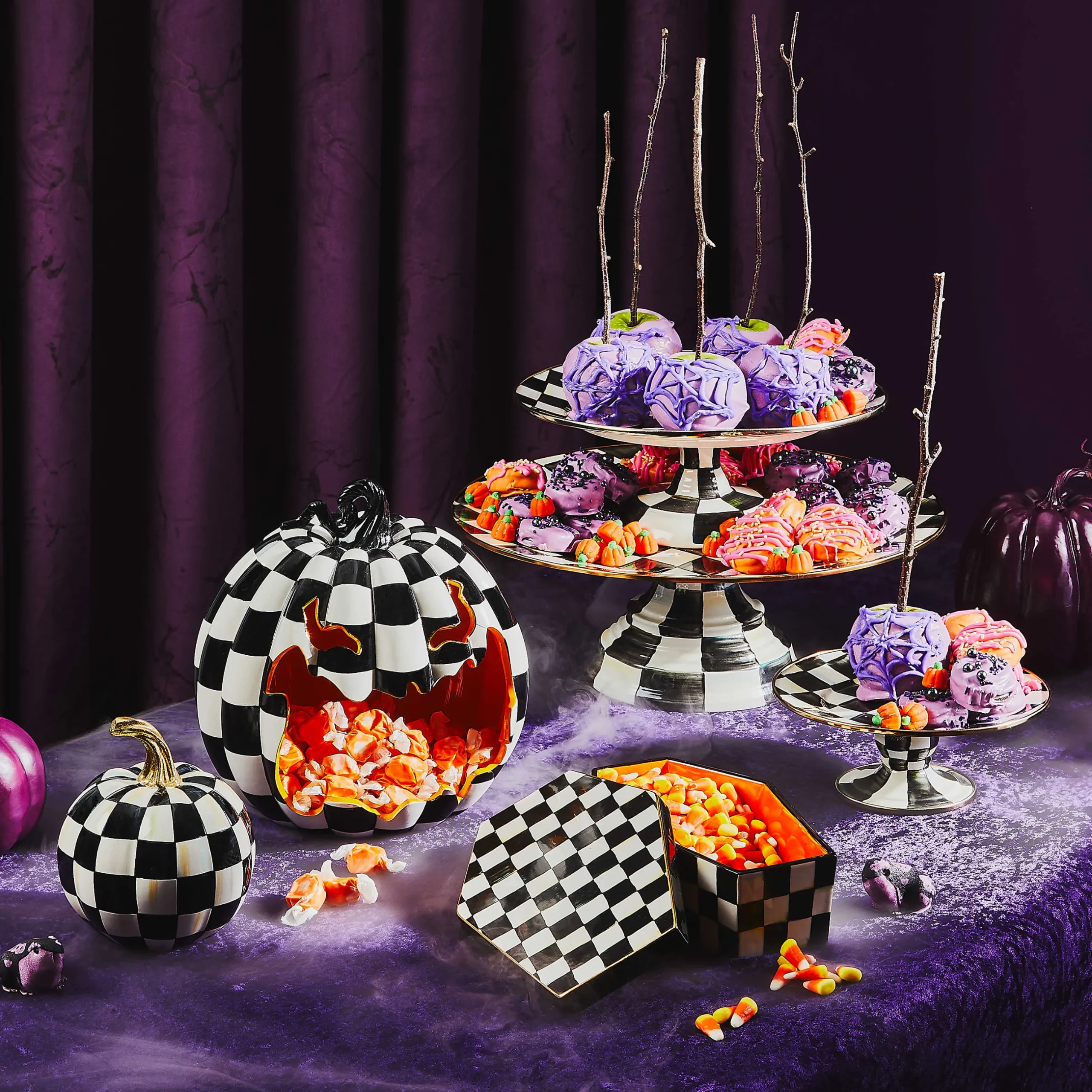 Pumpkins|The Halloween Shop|MacKenzie-Childs Courtly Check Glossy Mini Pumpkin