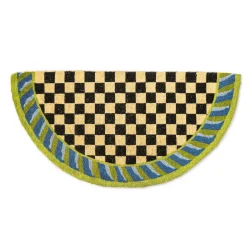 Outdoor|Rugs|MacKenzie-Childs Courtly Check Half Round Blue  Green Entrance Mat