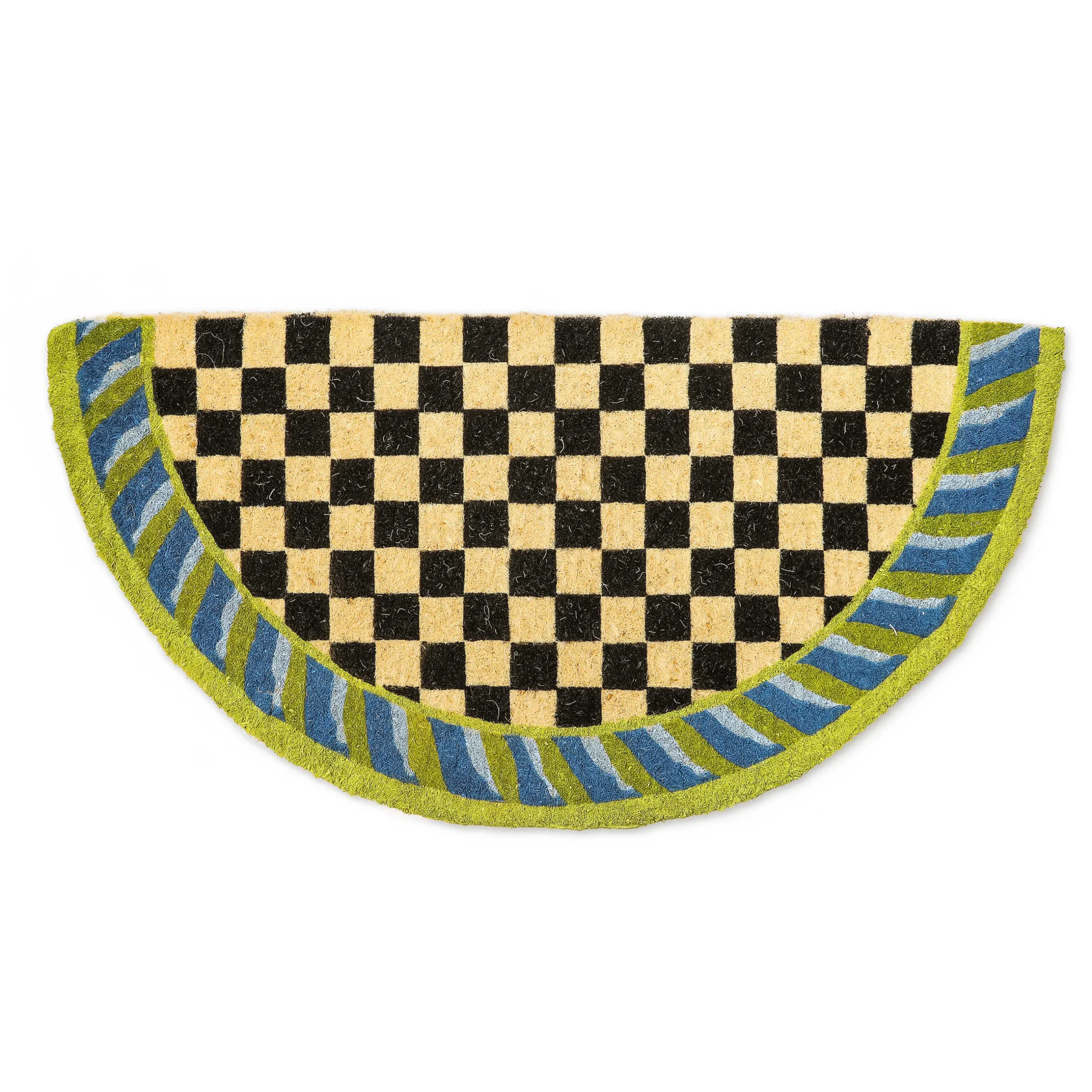 Outdoor|Rugs|MacKenzie-Childs Courtly Check Half Round Blue Green Entrance Mat