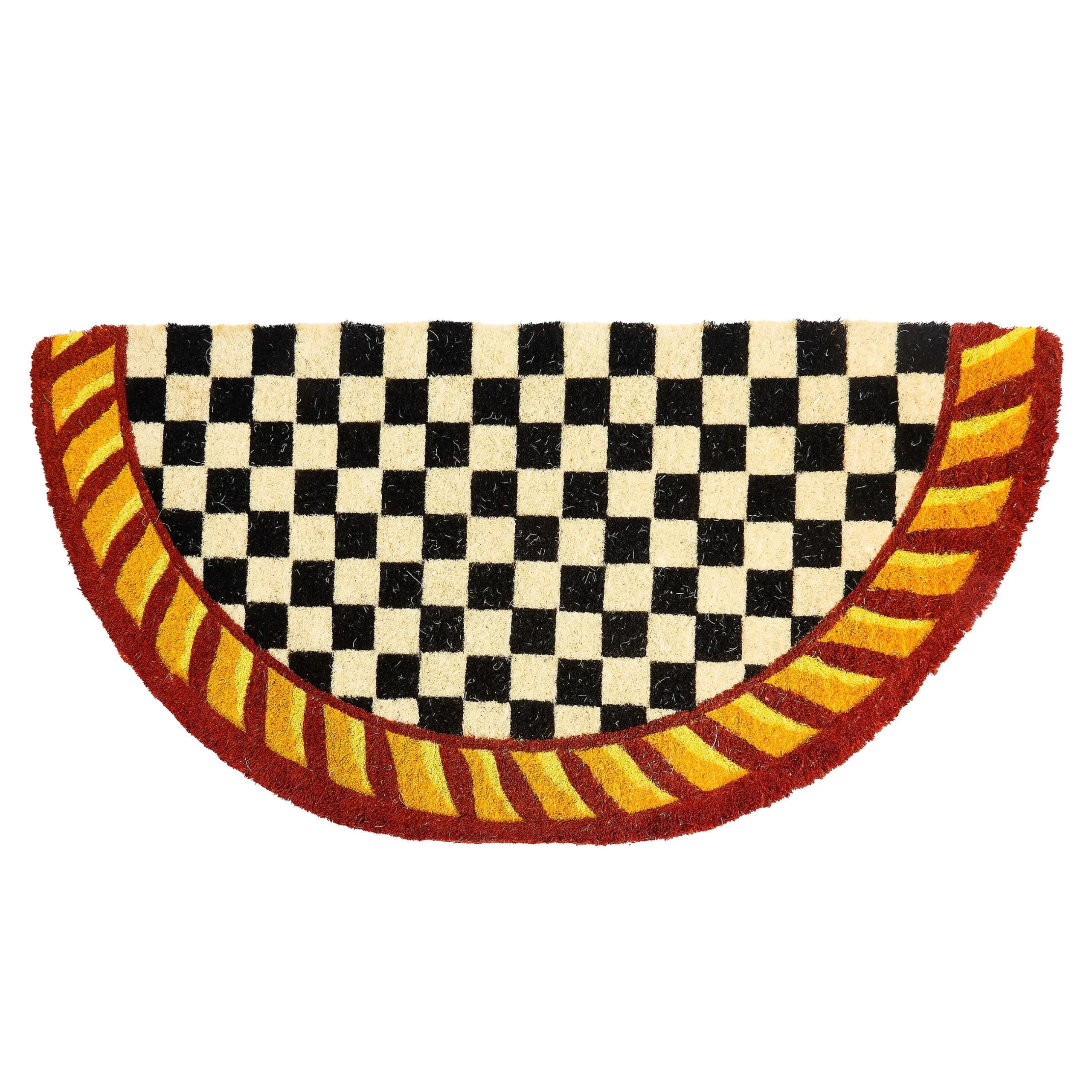 The Fall Shop|Rugs|MacKenzie-Childs Courtly Check Half Round Red Gold Entrance Mat