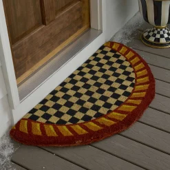 The Fall Shop|Rugs|MacKenzie-Childs Courtly Check Half Round Red  Gold Entrance Mat