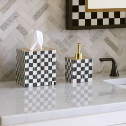 Bath & Bath Accessories|MacKenzie-Childs Courtly Check Lacquer Boutique Tissue Box Cover