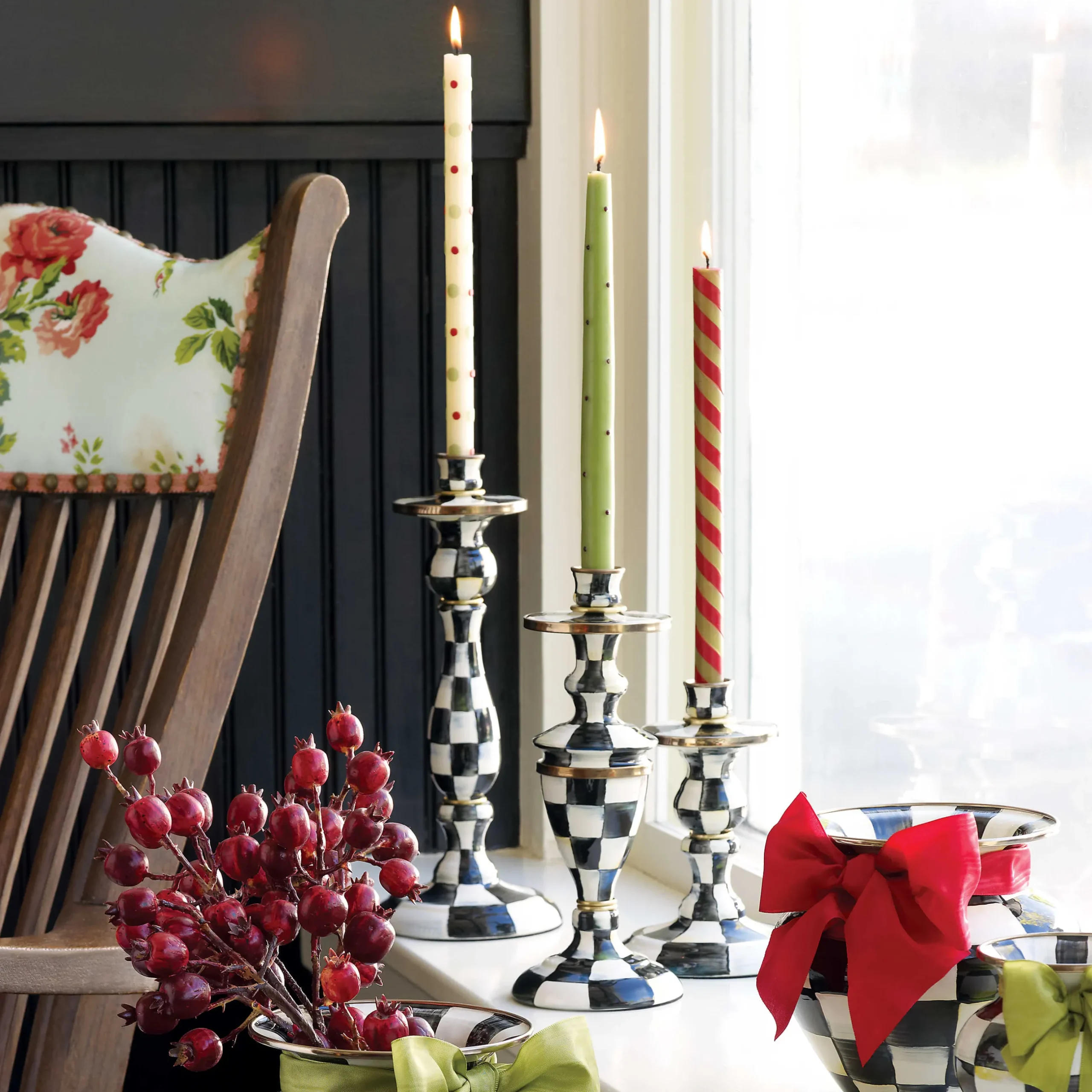 Candles & Fragrances|Table Accessories|MacKenzie-Childs Courtly Check Large Enamel Candlestick