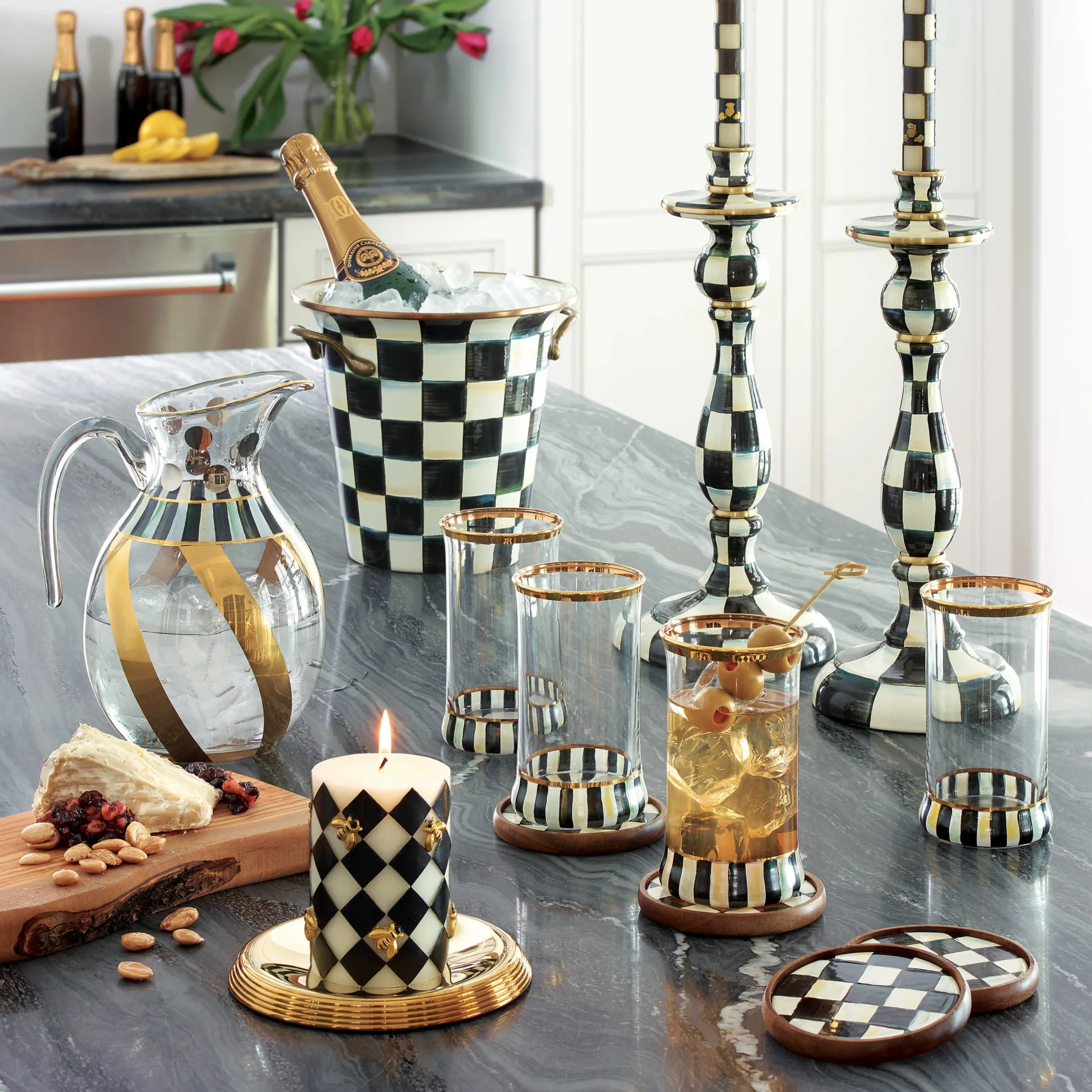 Candles & Fragrances|Table Accessories|MacKenzie-Childs Courtly Check Large Enamel Candlestick