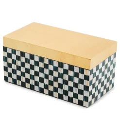 Room Accents|MacKenzie-Childs Courtly Check Large Lacquer Decorative Box with Gold Hinged Lid