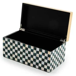 Room Accents|MacKenzie-Childs Courtly Check Large Lacquer Decorative Box with Gold Hinged Lid