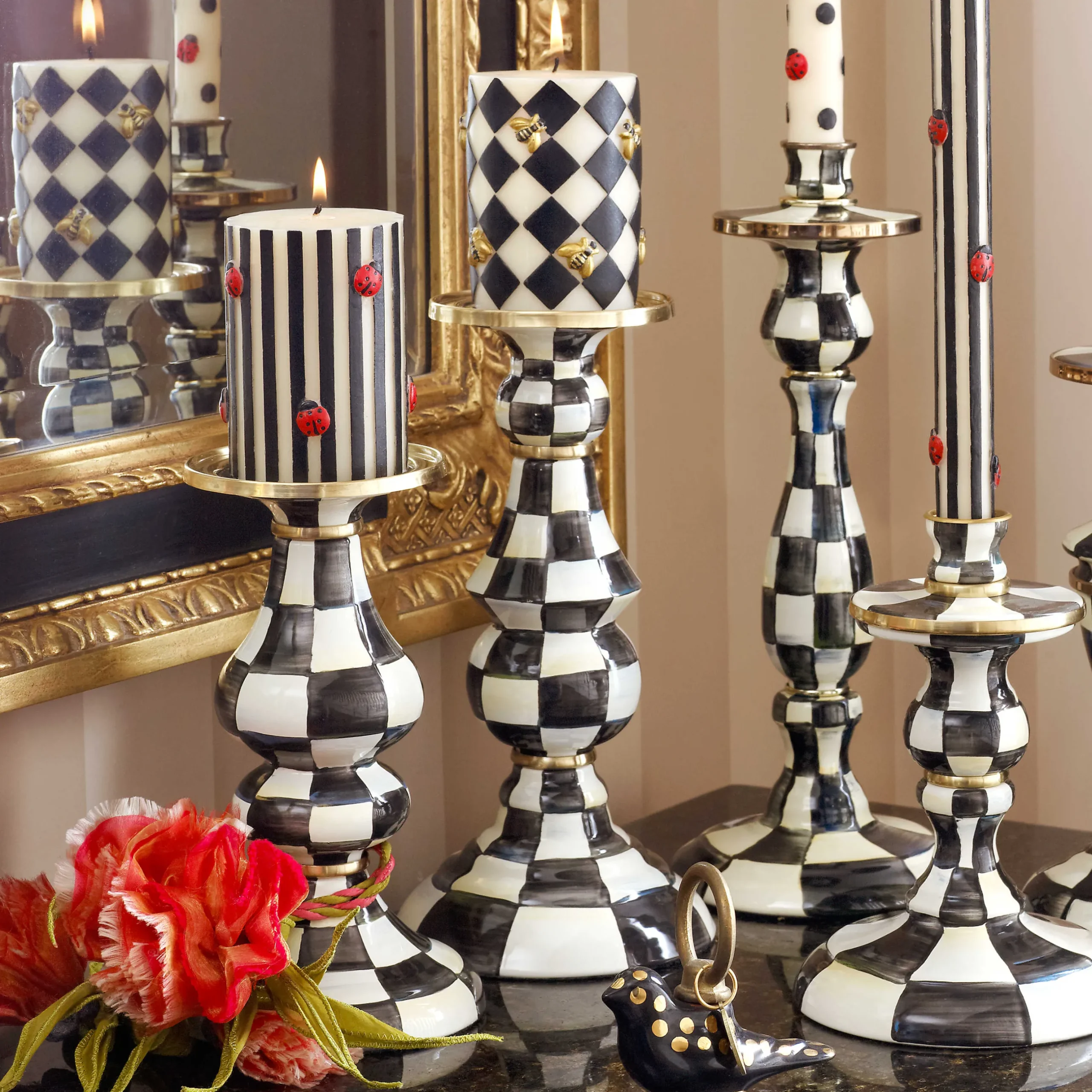 Candles & Fragrances|Table Accessories|MacKenzie-Childs Courtly Check Large Pillar Candlestick