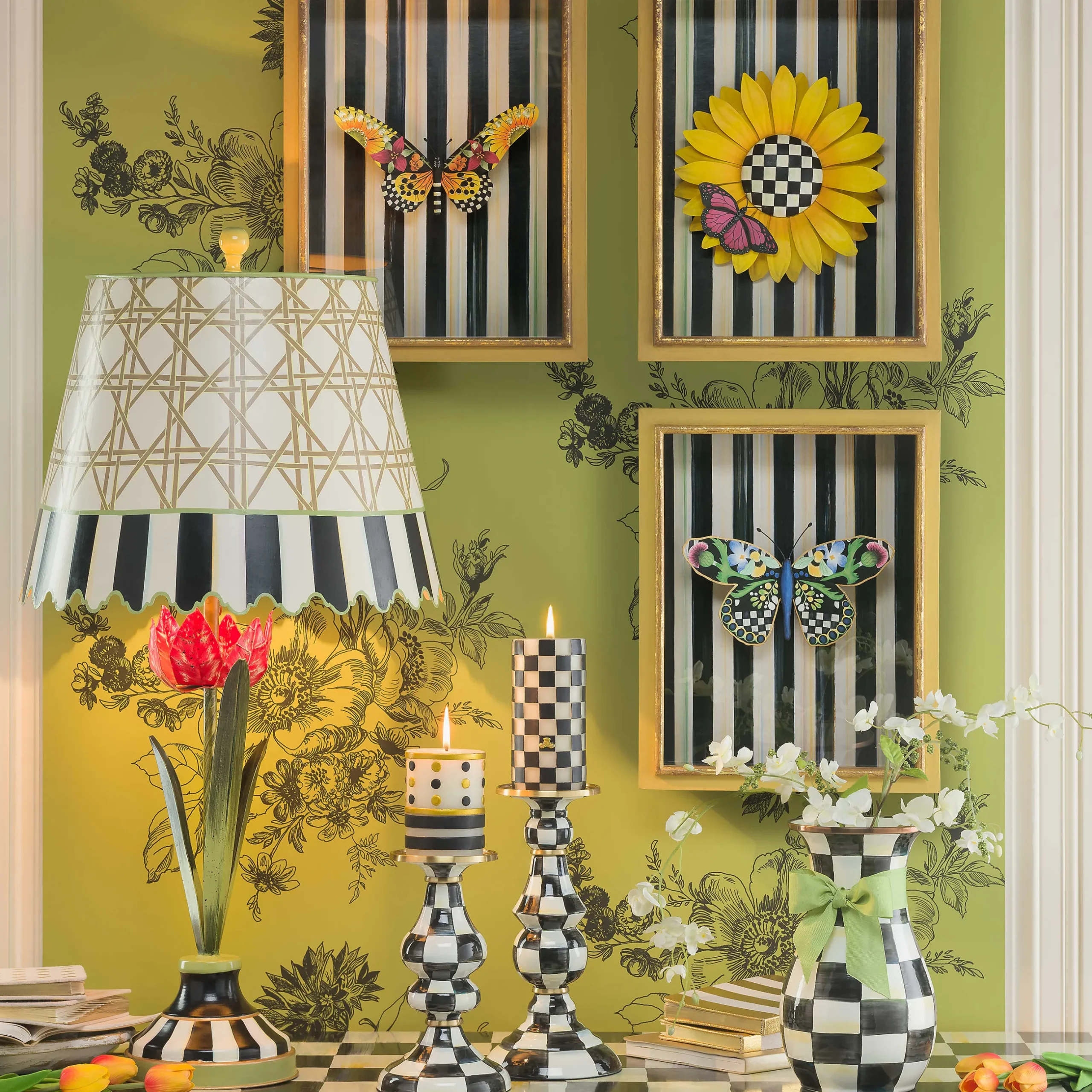 Candles & Fragrances|Table Accessories|MacKenzie-Childs Courtly Check Large Pillar Candlestick