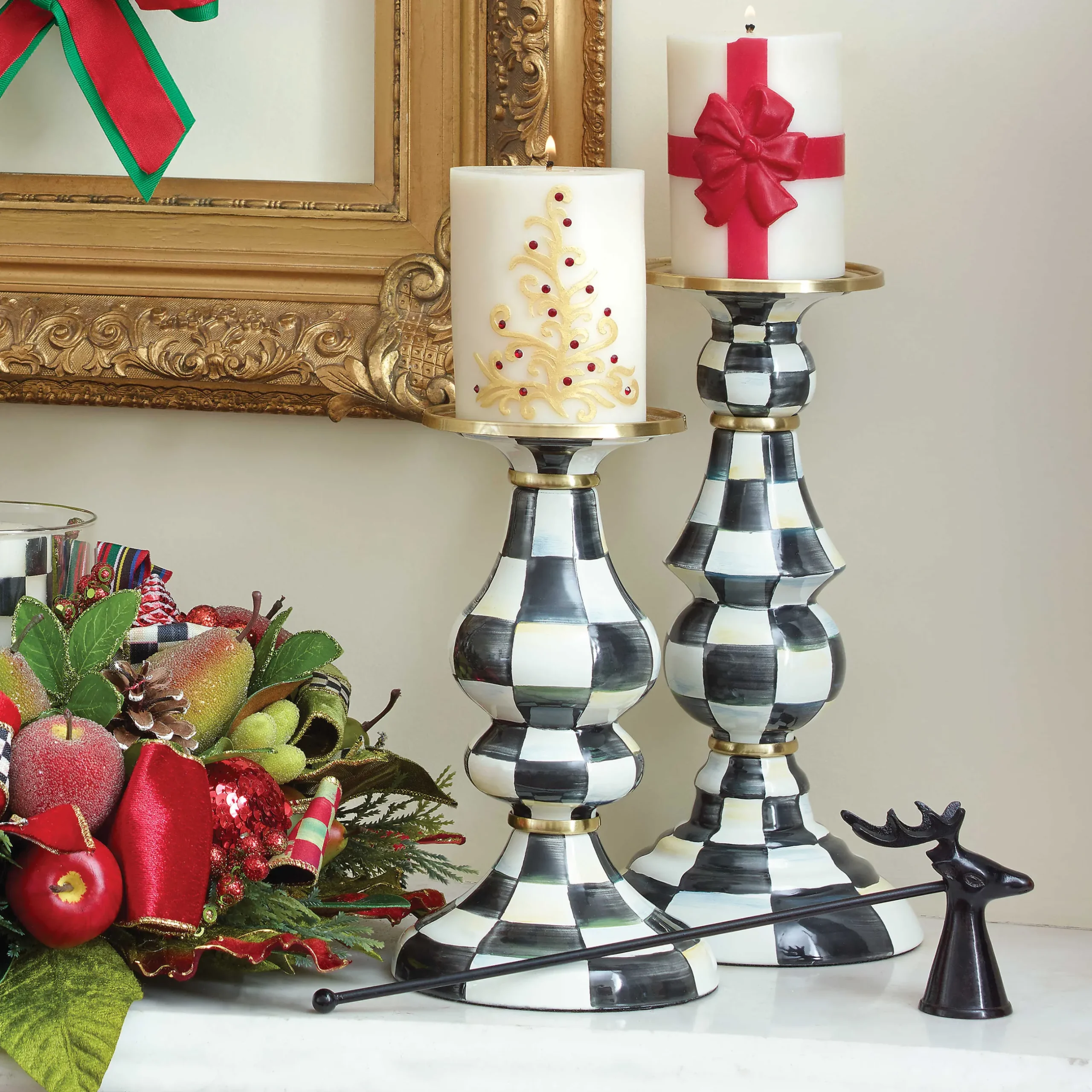 Candles & Fragrances|Table Accessories|MacKenzie-Childs Courtly Check Large Pillar Candlestick