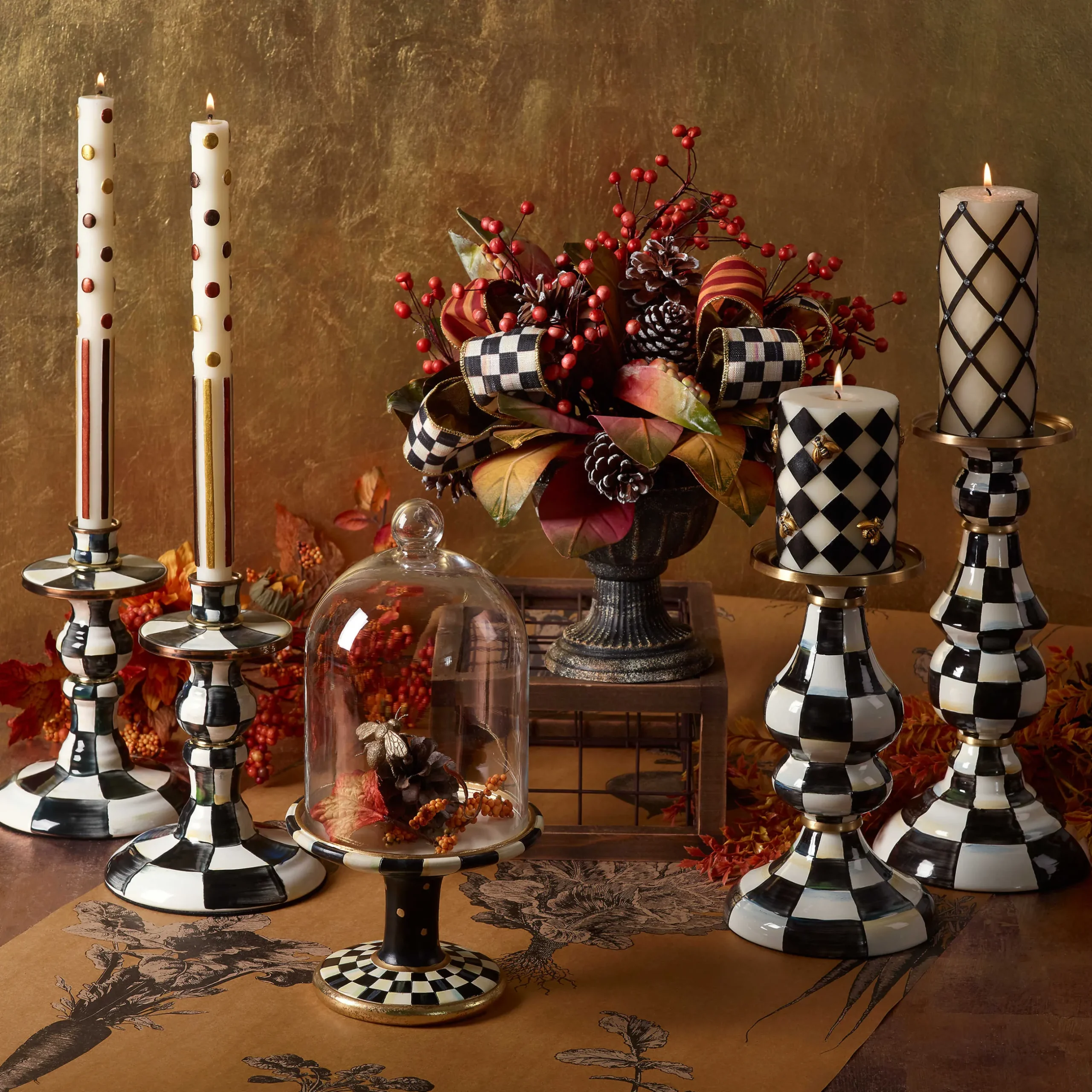 Candles & Fragrances|Table Accessories|MacKenzie-Childs Courtly Check Large Pillar Candlestick
