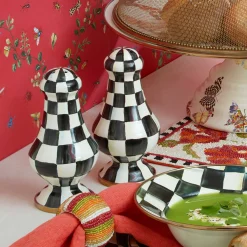 Table Accessories|Serveware|MacKenzie-Childs Courtly Check Large Salt  Pepper Shakers