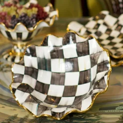 Serveware|MacKenzie-Childs Courtly Check Medium Ceramic Fluted Serving Bowl