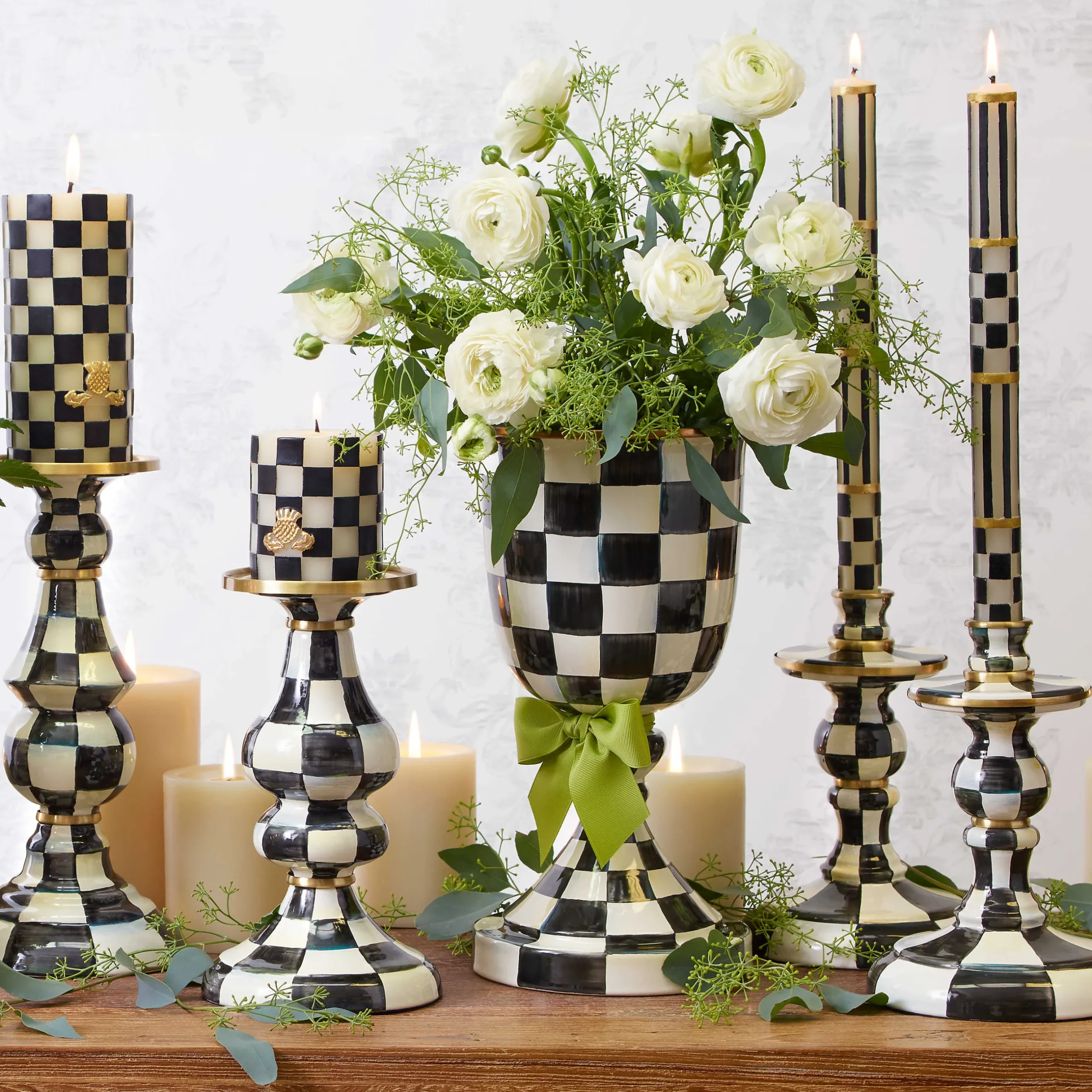 Candles & Fragrances|Table Accessories|MacKenzie-Childs Courtly Check Medium Enamel Candlestick