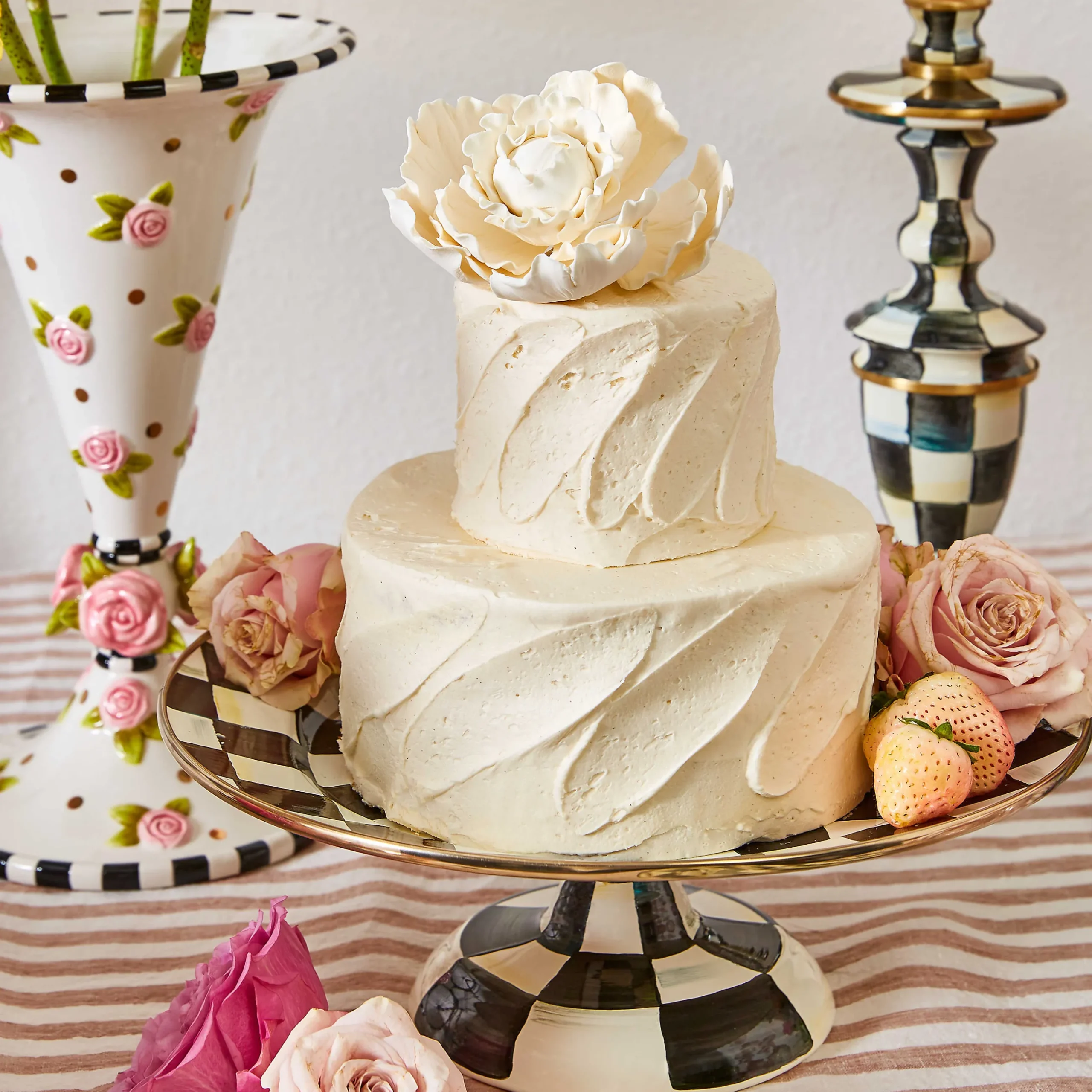 Candles & Fragrances|Table Accessories|MacKenzie-Childs Courtly Check Medium Enamel Candlestick