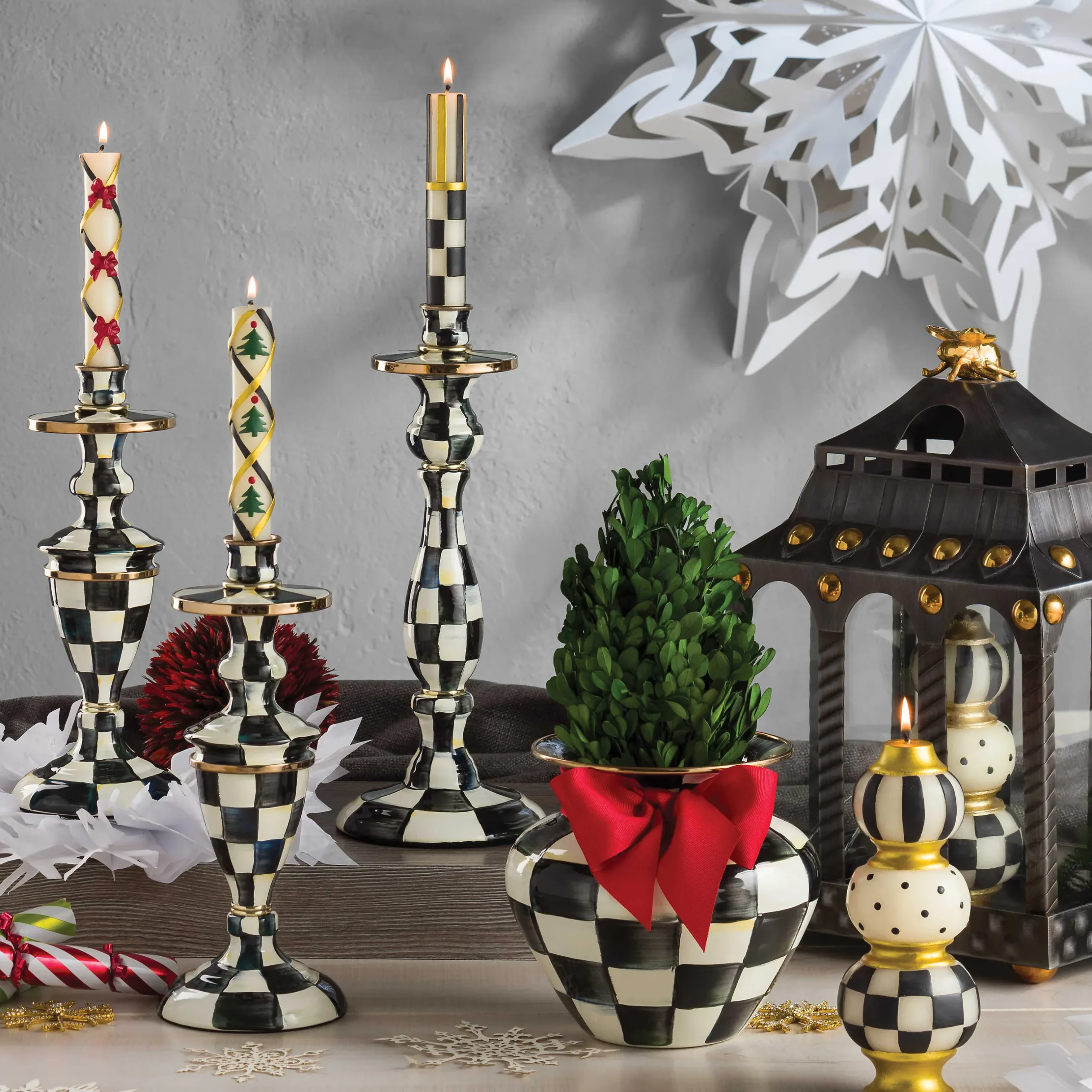 Candles & Fragrances|Table Accessories|MacKenzie-Childs Courtly Check Medium Enamel Candlestick